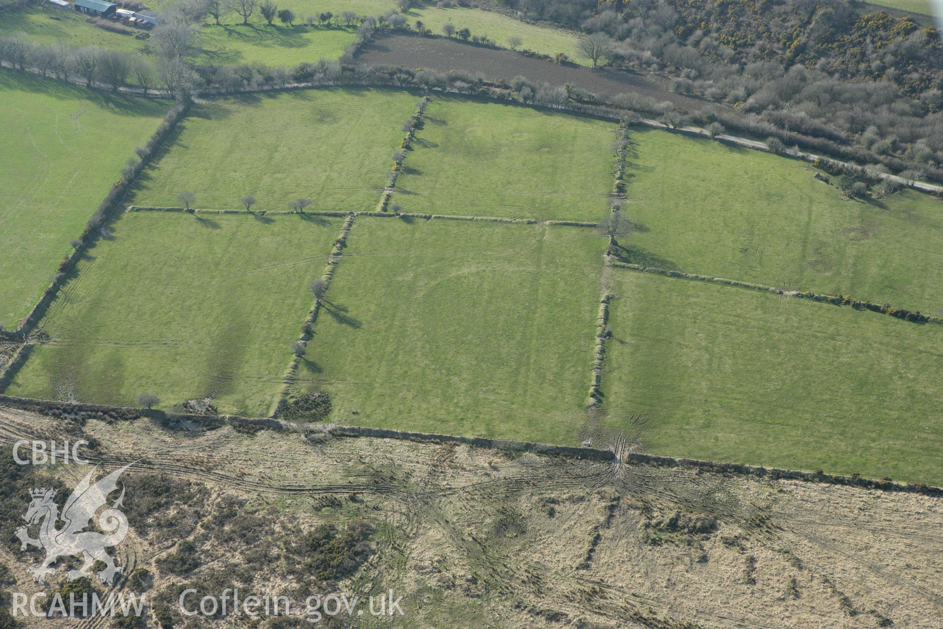 RCAHMW colour oblique aerial photograph of Blaen Ffynnon Enclosures, Cilymaenllwyd. Taken on 13 April 2010 by Toby Driver