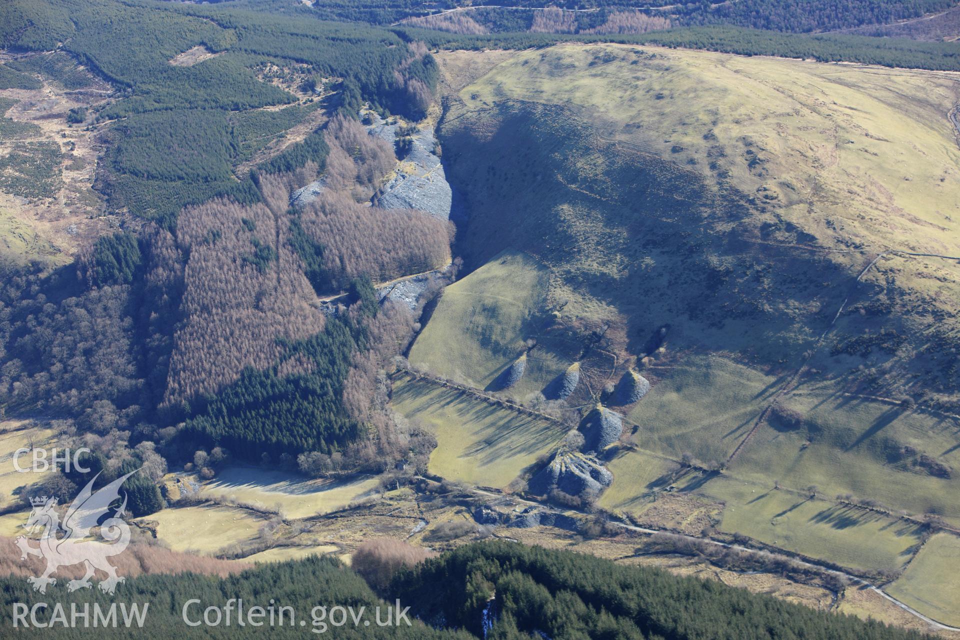 RCAHMW colour oblique photograph of Cymerau and Ratgoed slate quarries. Taken by Toby Driver on 08/03/2010.