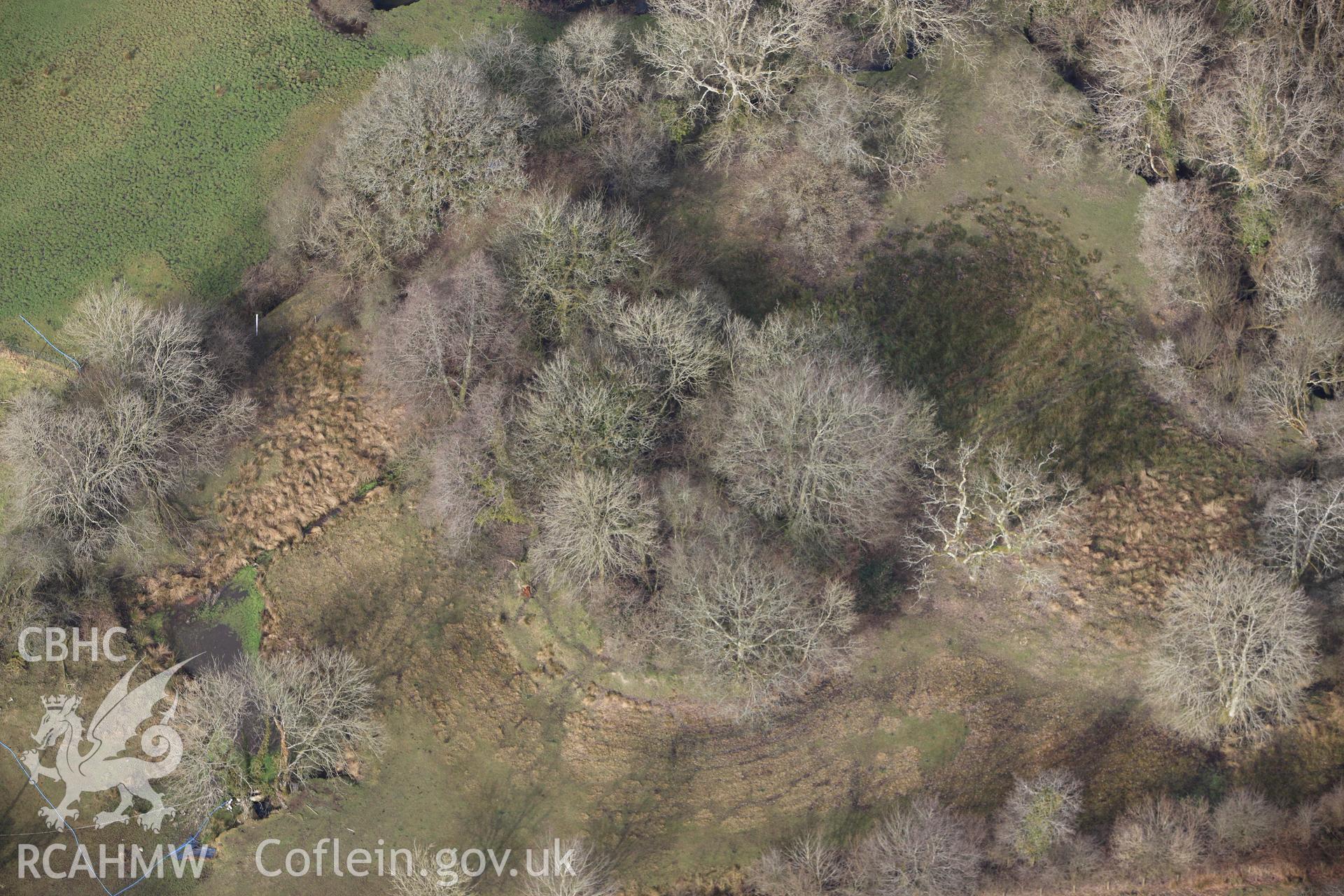 RCAHMW colour oblique photograph of Llangwathen Castle Mound. Taken by Toby Driver on 02/03/2010.