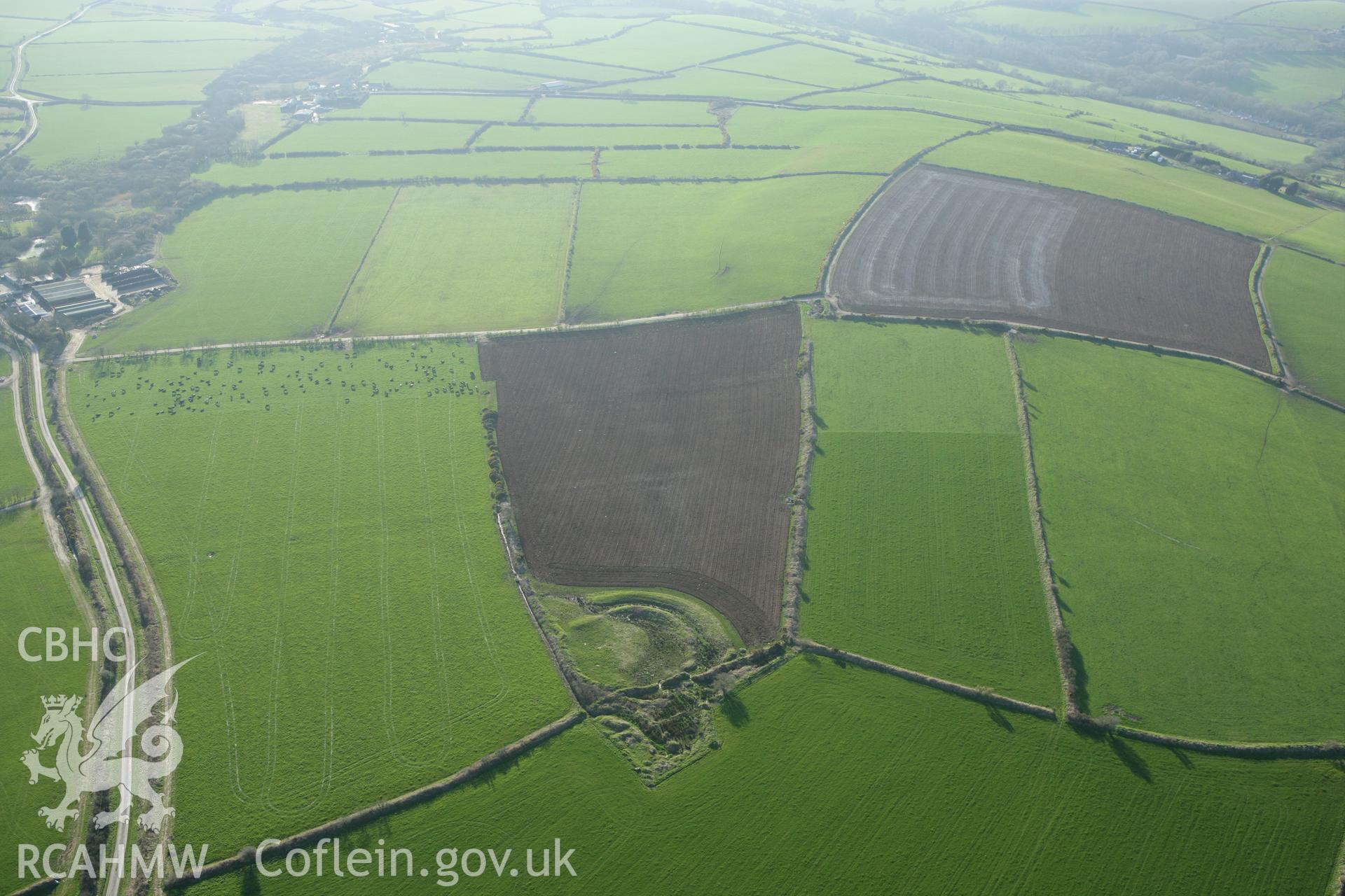 RCAHMW colour oblique aerial photograph of Castell Cwm-Wyntyll. Taken on 13 April 2010 by Toby Driver