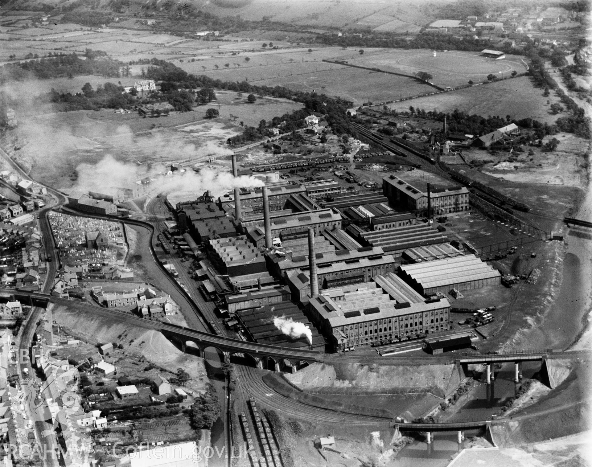 View of Mond Nickel Ltd., Clydach, oblique aerial view. 5?x4? black and white glass plate negative.