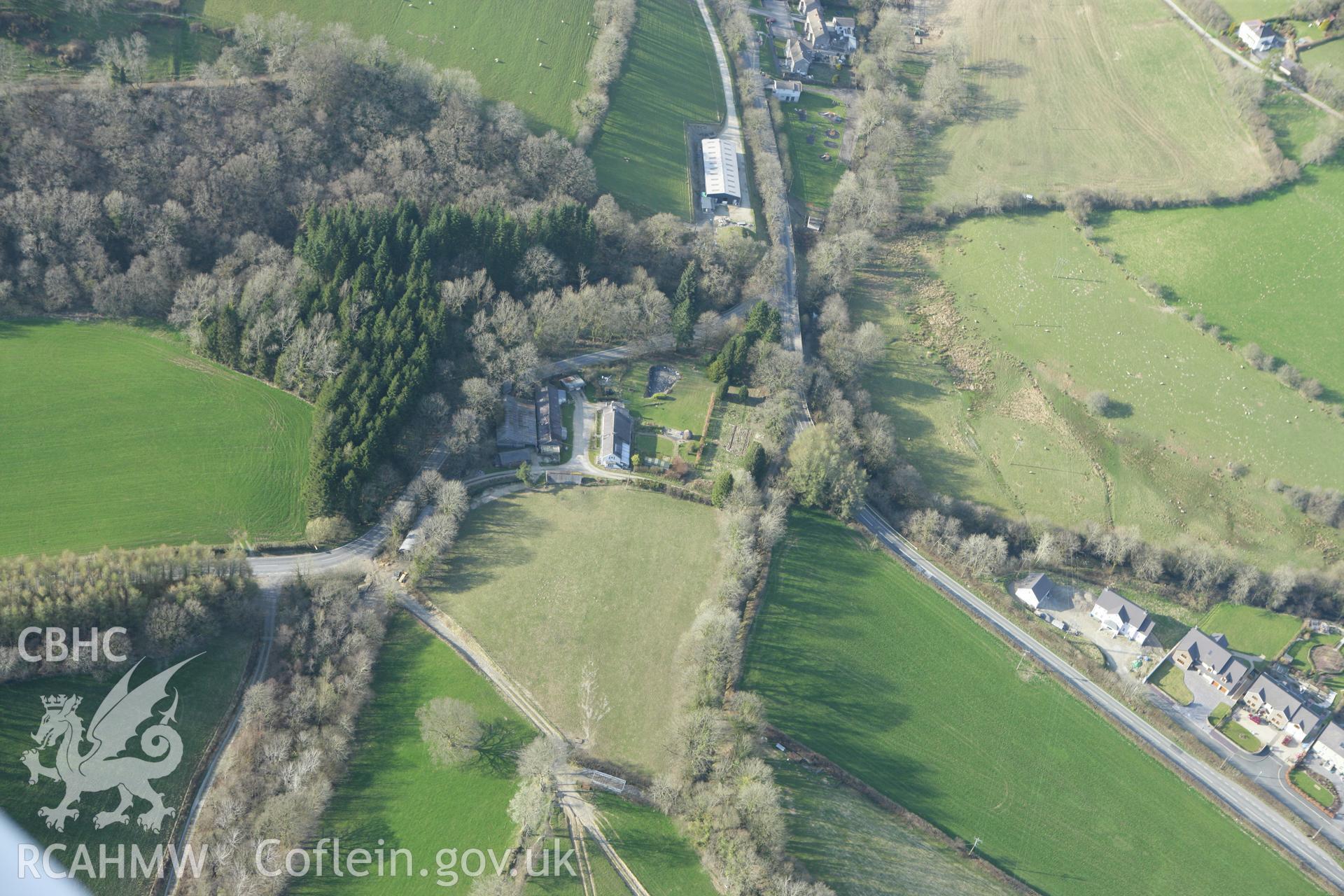 RCAHMW colour oblique aerial photograph of anti-invasion defences, Pillbox (Type Fw3-24), Cynwyl Elfed. Taken on 13 April 2010 by Toby Driver