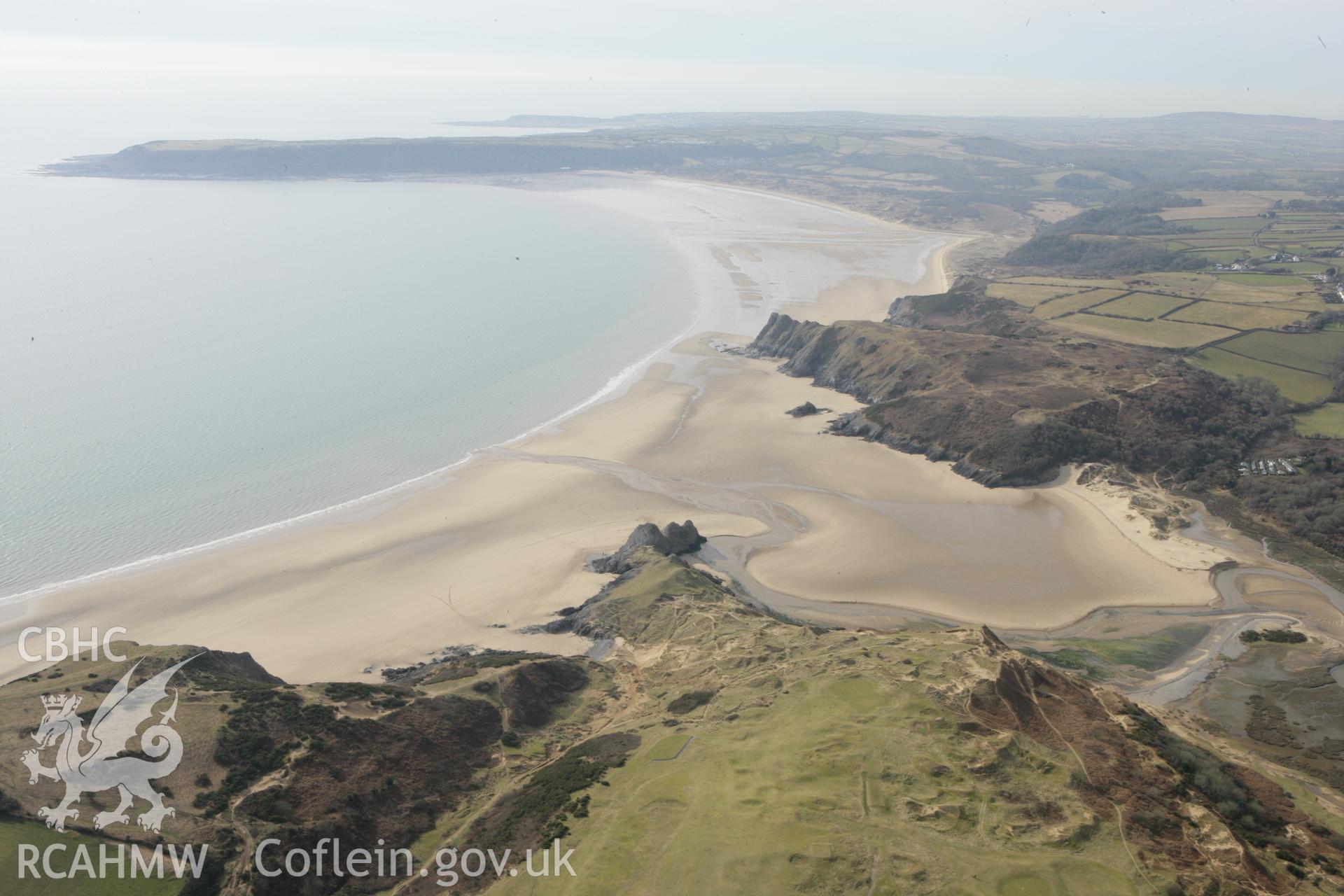 RCAHMW colour oblique photograph of Three Cliffs Bay. Taken by Toby Driver on 02/03/2010.