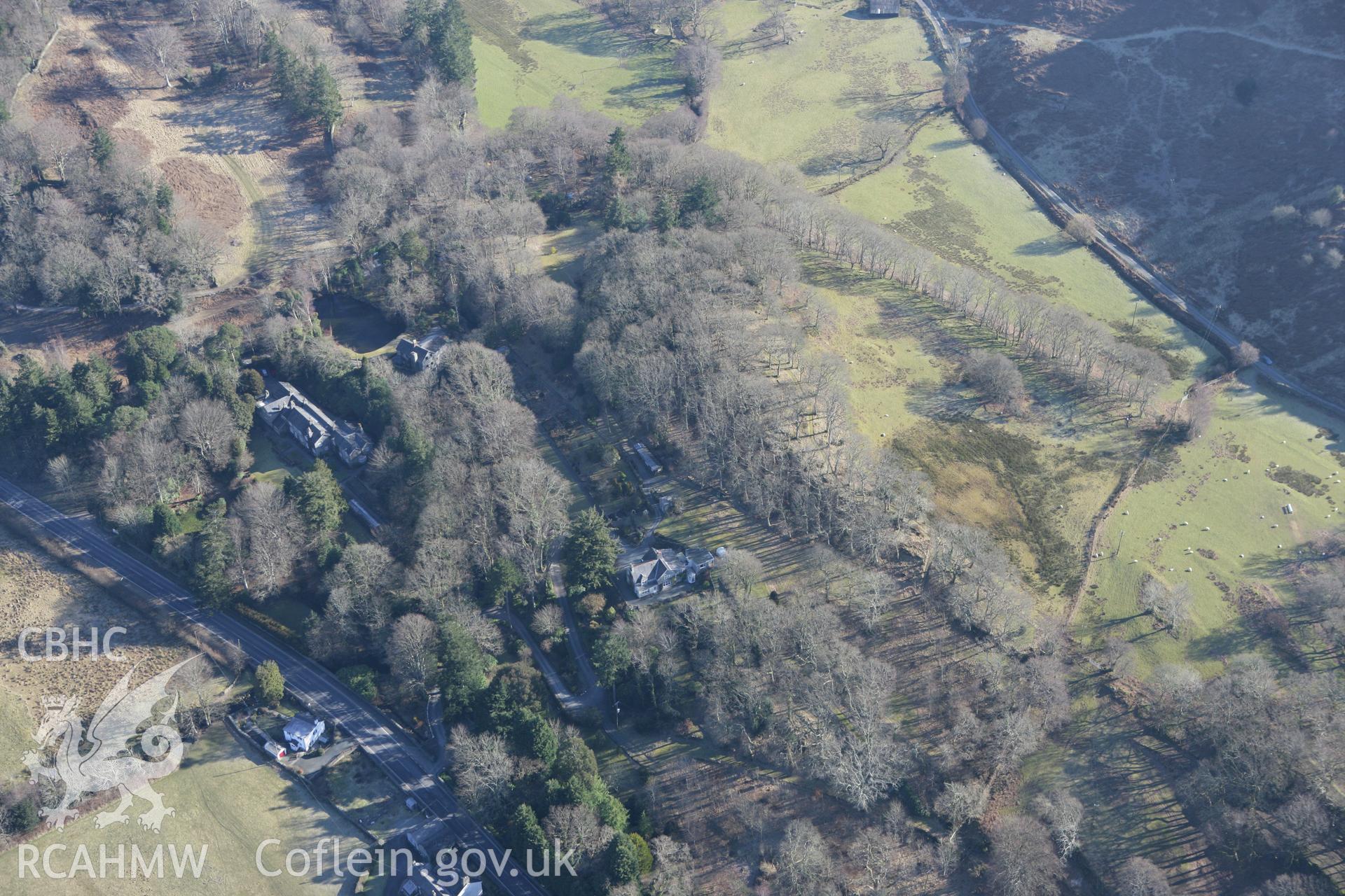 RCAHMW colour oblique photograph of Voelas Hall, Glandyfi. Taken by Toby Driver on 08/03/2010.