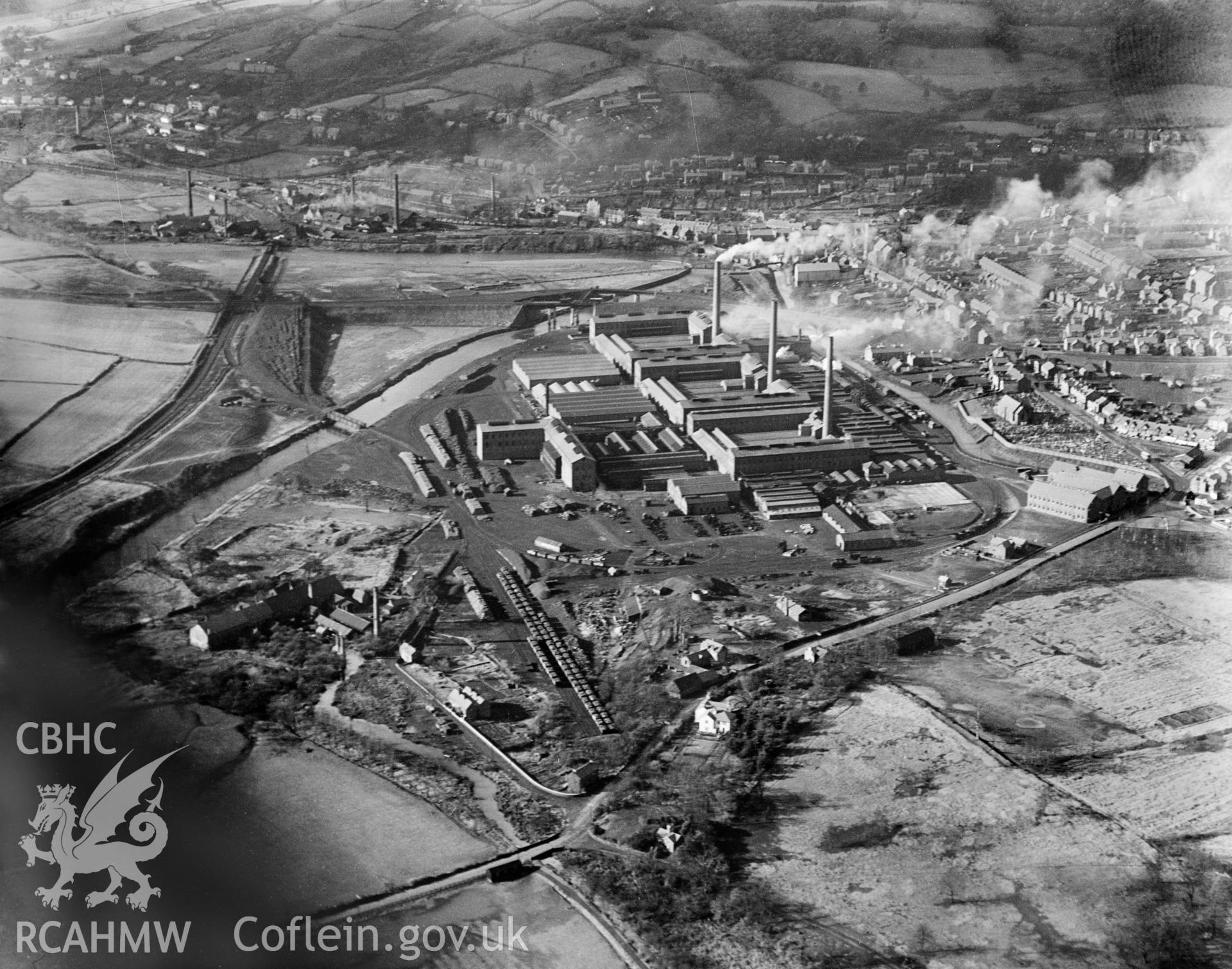 View of Mond Nickel Works, Clydach, Swansea, oblique aerial view. 5?x4? black and white glass plate negative.