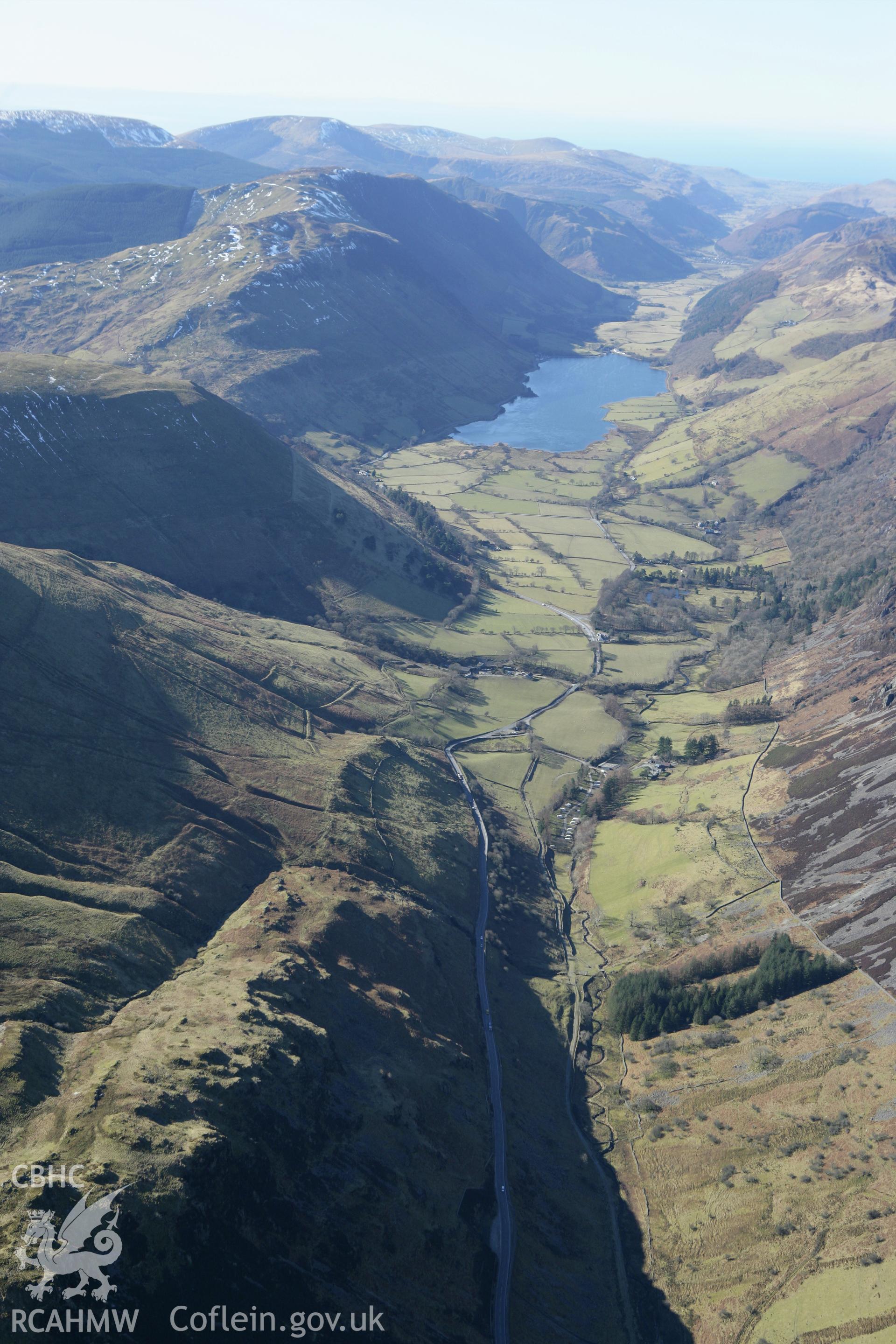 RCAHMW colour oblique photograph of Tal-y-Llyn lake, looking south-west from Cwm Rhwyddor. Taken by Toby Driver on 08/03/2010.