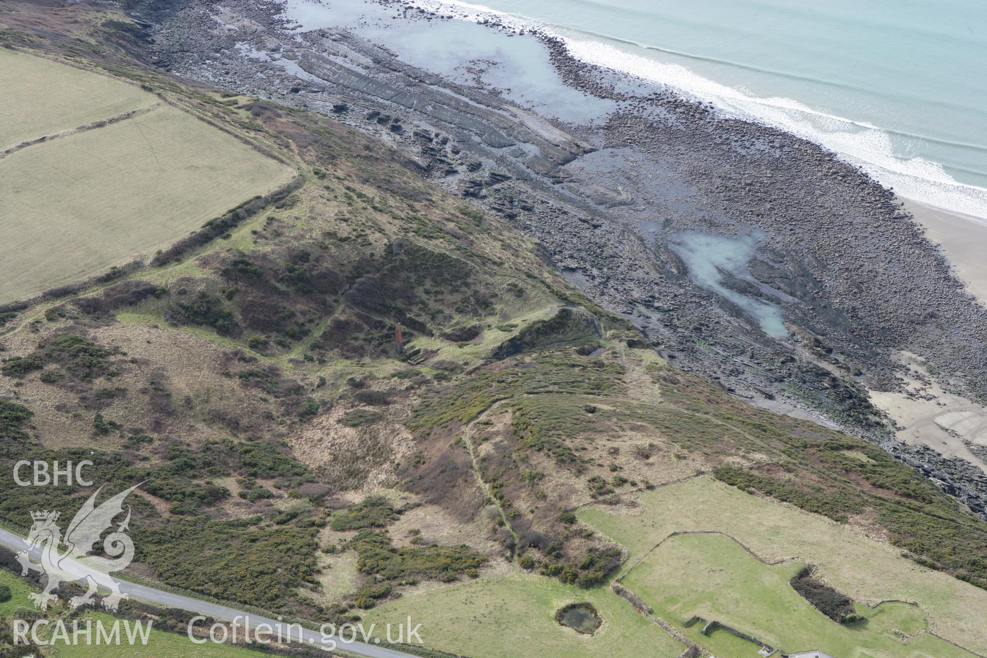 RCAHMW colour oblique aerial photograph of Trefran Cliff Colliery. Taken on 02 March 2010 by Toby Driver
