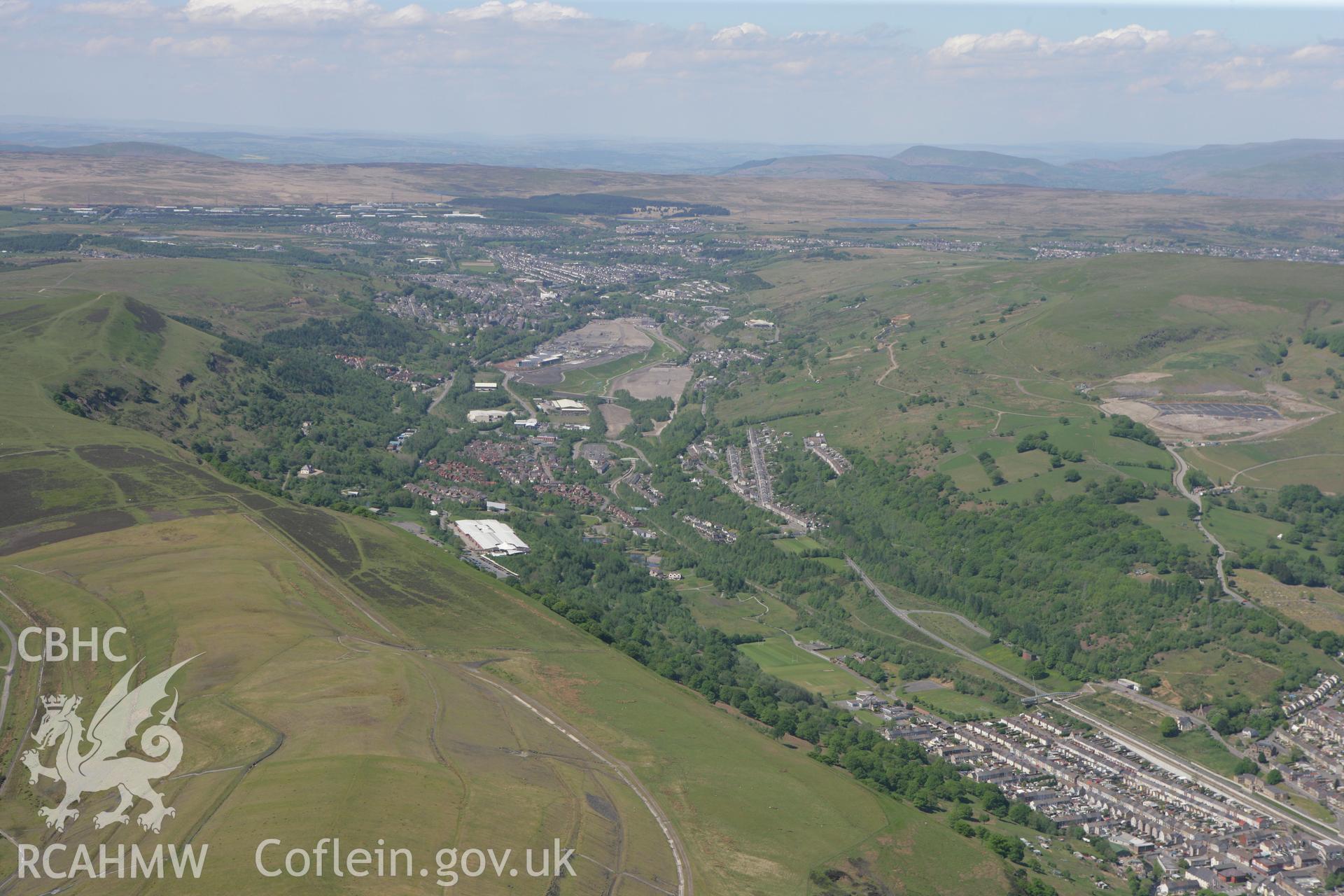 RCAHMW colour oblique photograph of Cwm village, Ebbw Vale, looking towards Festival Park and Waun-Lwyd. Taken by Toby Driver on 24/05/2010.