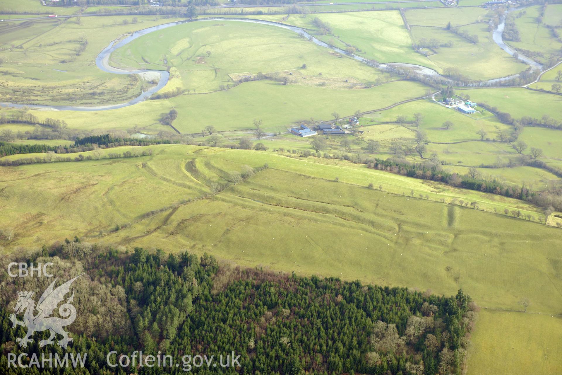 Cefn Carnedd hillfort, near Caersws. Oblique aerial photograph taken during the Royal Commission?s programme of archaeological aerial reconnaissance by Toby Driver on 28th February 2013.