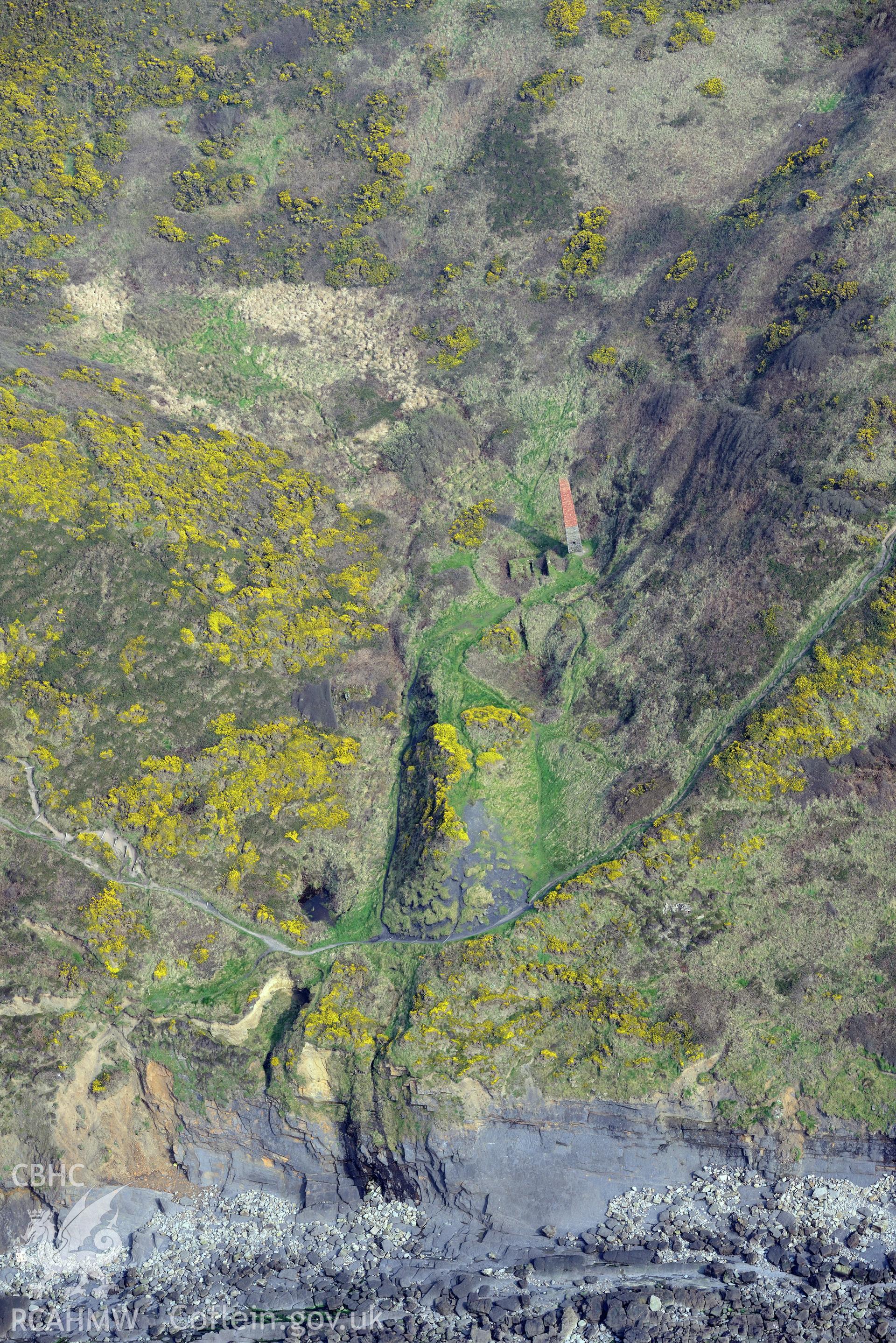 Aerial photography of Trefrane colliery taken on 27th March 2017. Baseline aerial reconnaissance survey for the CHERISH Project. ? Crown: CHERISH PROJECT 2019. Produced with EU funds through the Ireland Wales Co-operation Programme 2014-2020. All material made freely available through the Open Government Licence.