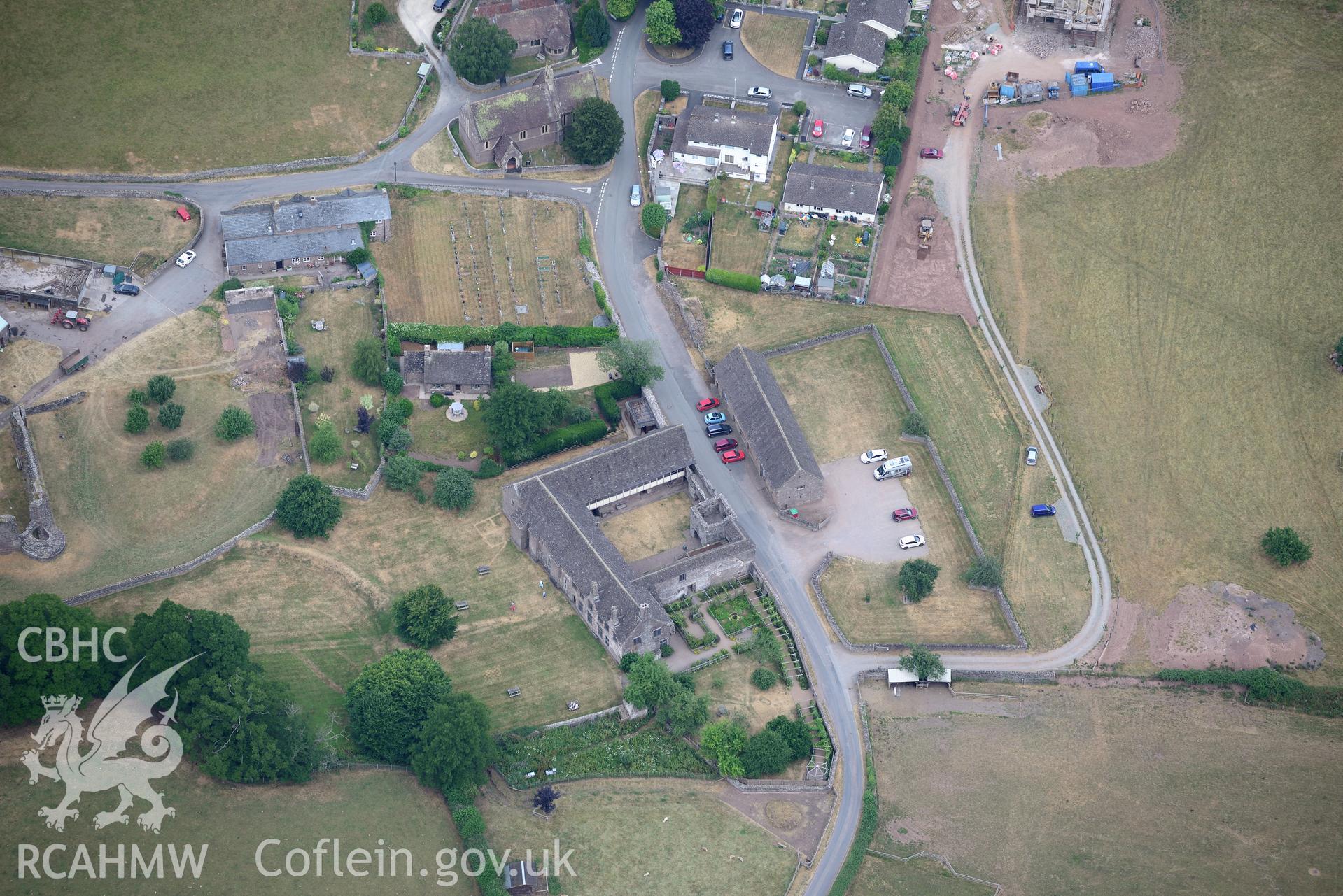 Royal Commission aerial photography of Tretower Court taken on 19th July 2018 during the 2018 drought.