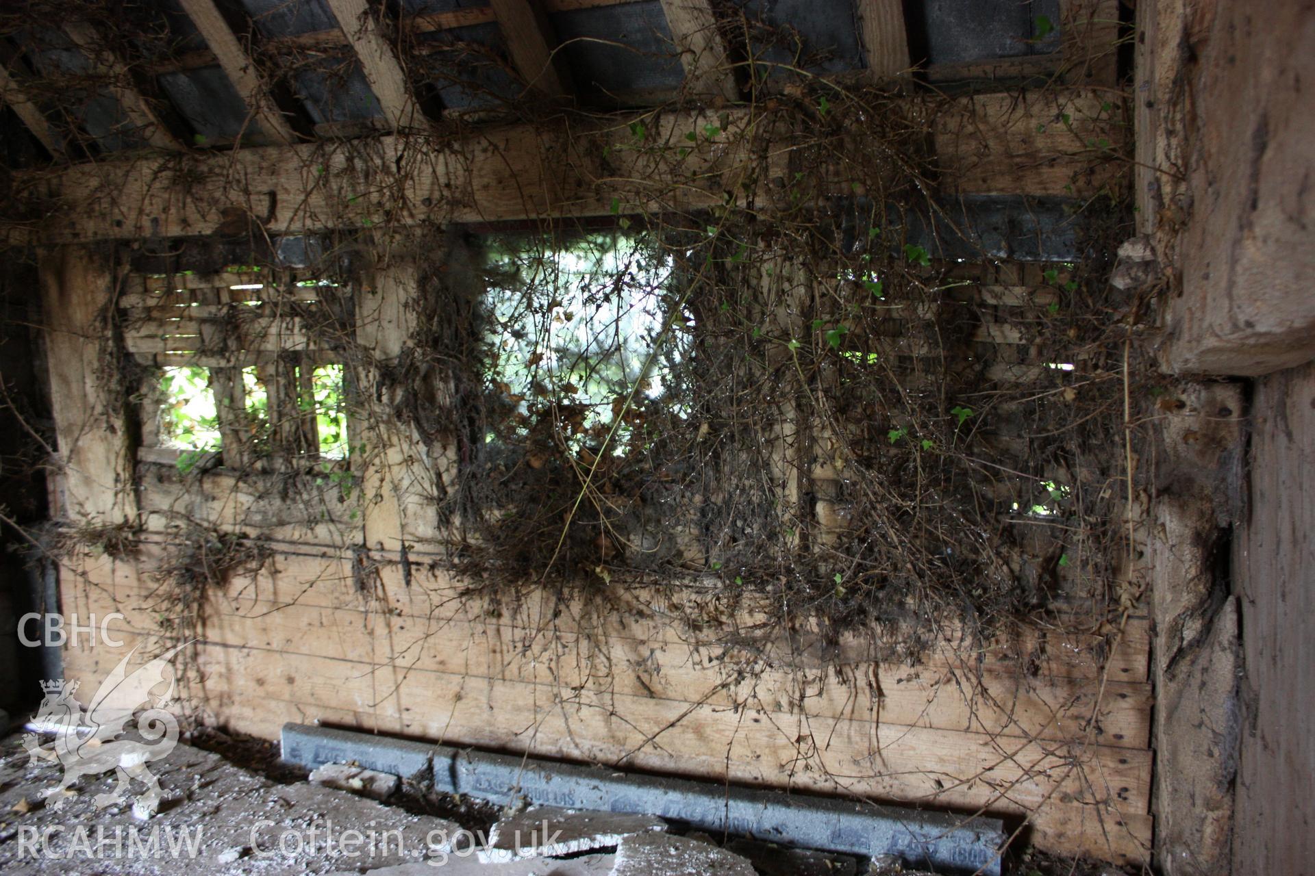 Internal view of wooden walls at Marian Mawr. Photographic survey of Marian Mawr in Cwm, Denbighshire by Geoff Ward on 20th August 2010.