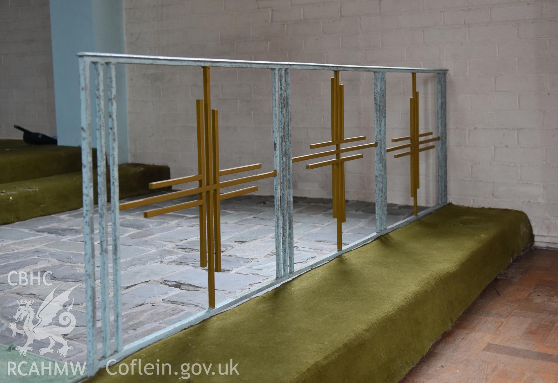 Detailed view of the pulpit at the Catholic Church of the Holy Spirit, Criccieth. Photographed during survey conducted by Sue Fielding for the RCAHMW, 21st January 2019.