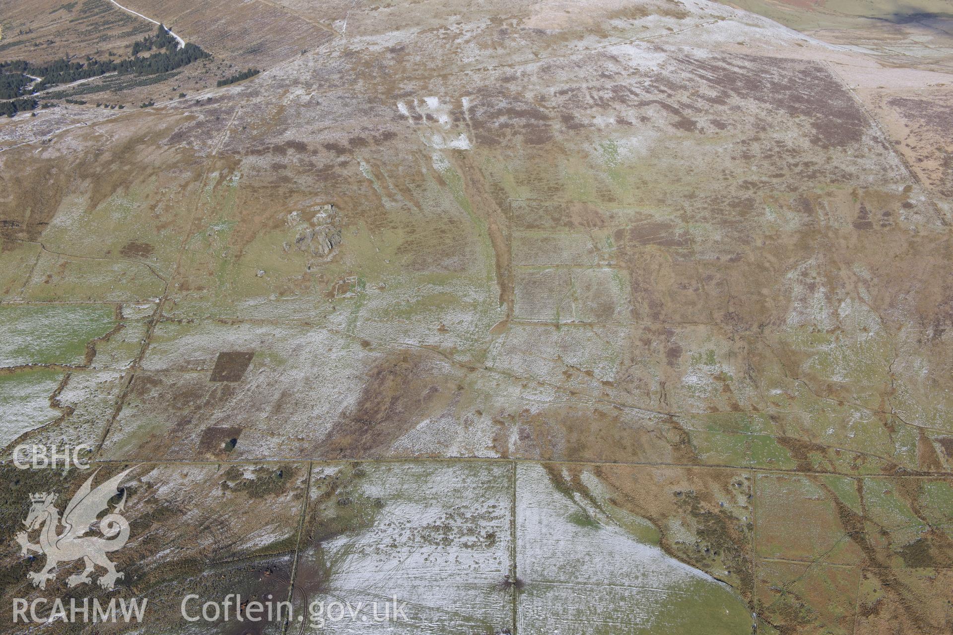 Carn Afr farmstead and settlement features, south east of Fishguard. Oblique aerial photograph taken during the Royal Commission's programme of archaeological aerial reconnaissance by Toby Driver on 4th February 2015.