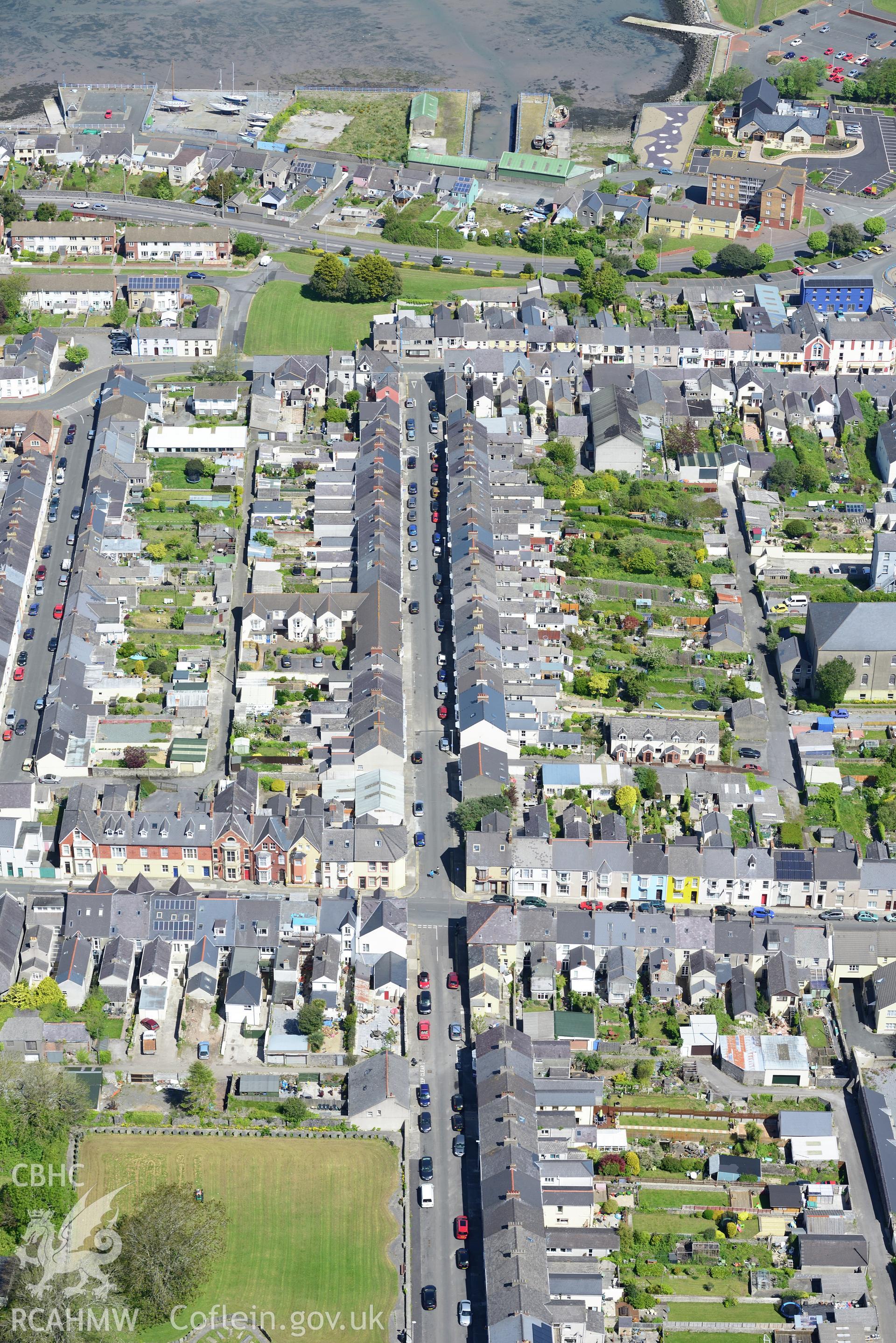 The town of Pembroke Dock. Oblique aerial photograph taken during the Royal Commission's programme of archaeological aerial reconnaissance by Toby Driver on 13th May 2015.