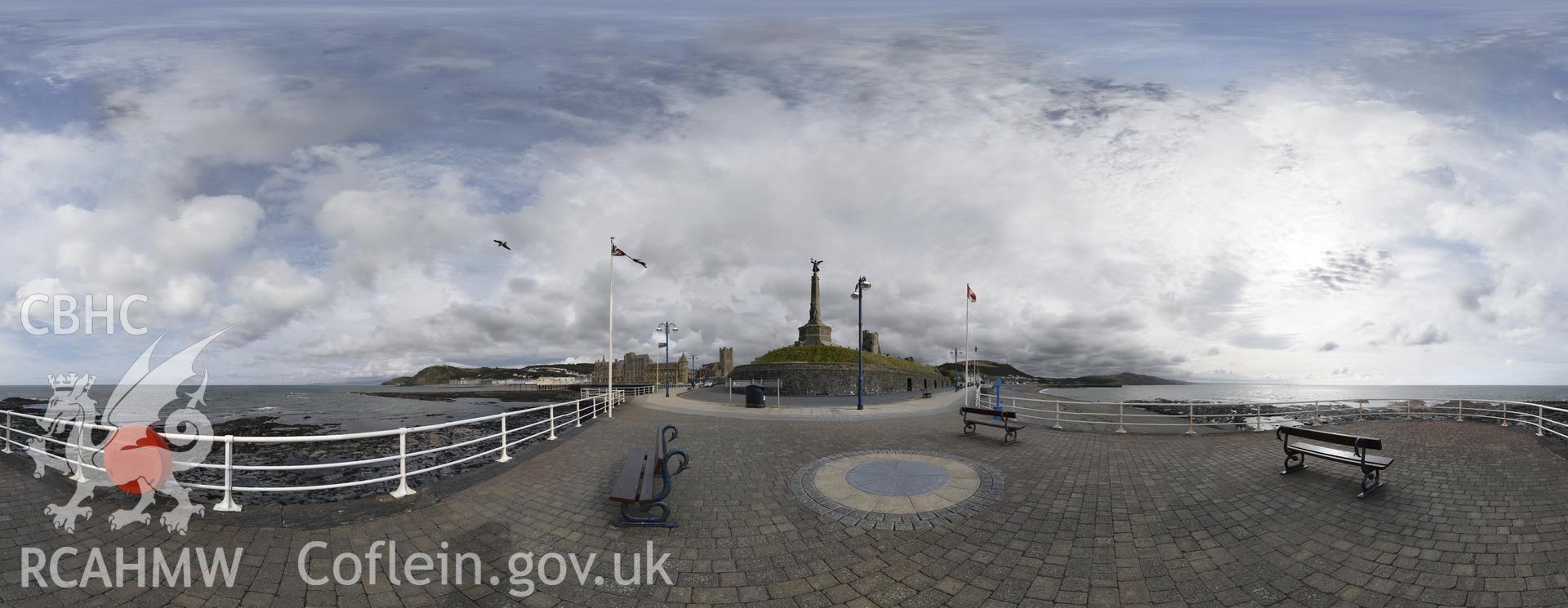 Reduced resolution tiff of stitched images of Promenade next to the War Memorial, Aberystwyth produced by Susan Fielding and Rita Singer, 2018. Produced through European Travellers to Wales project.
