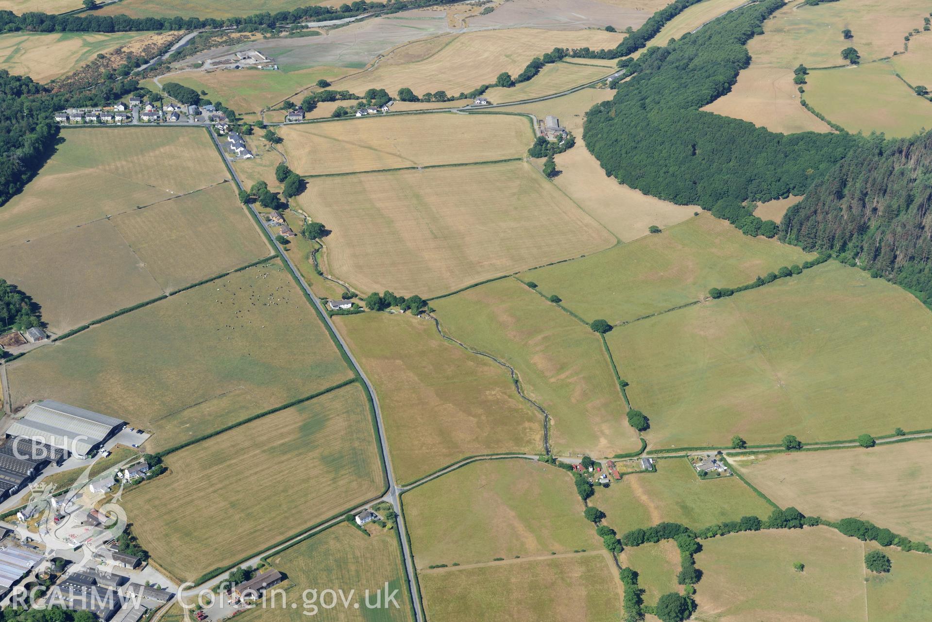 Royal Commission aerial photography of Abermagwr Roman villa landscape taken on 19th July 2018 during the 2018 drought.