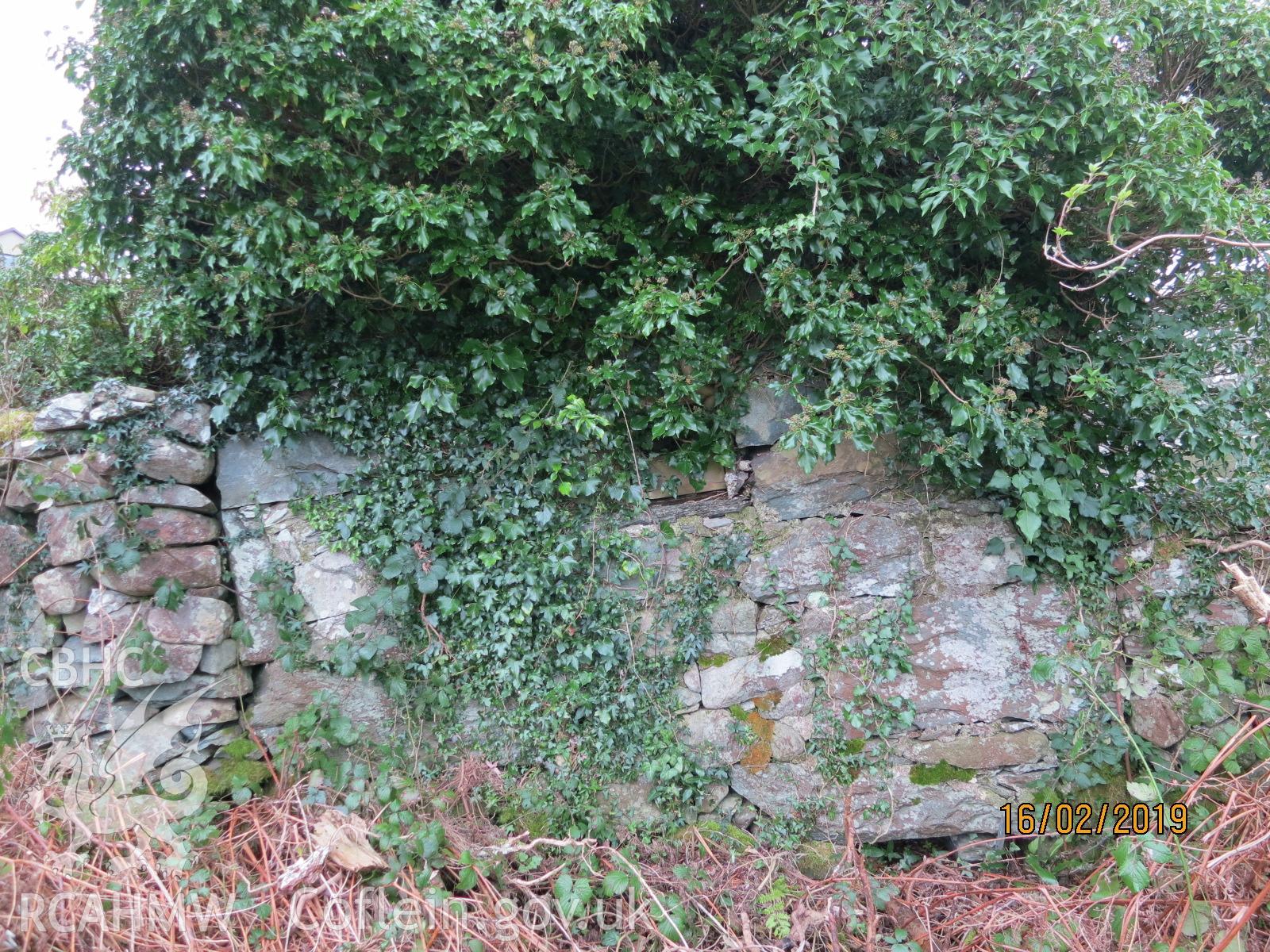 Exterior north elevation of the pigsty at Pencerrig Pellaf, Ffordd Uchaf, Harlech. Photographed by Kimberley Urch as part of photographic survey for planning application (ref. no. NP5/61/LB446A Snowdonia National Park Authority).