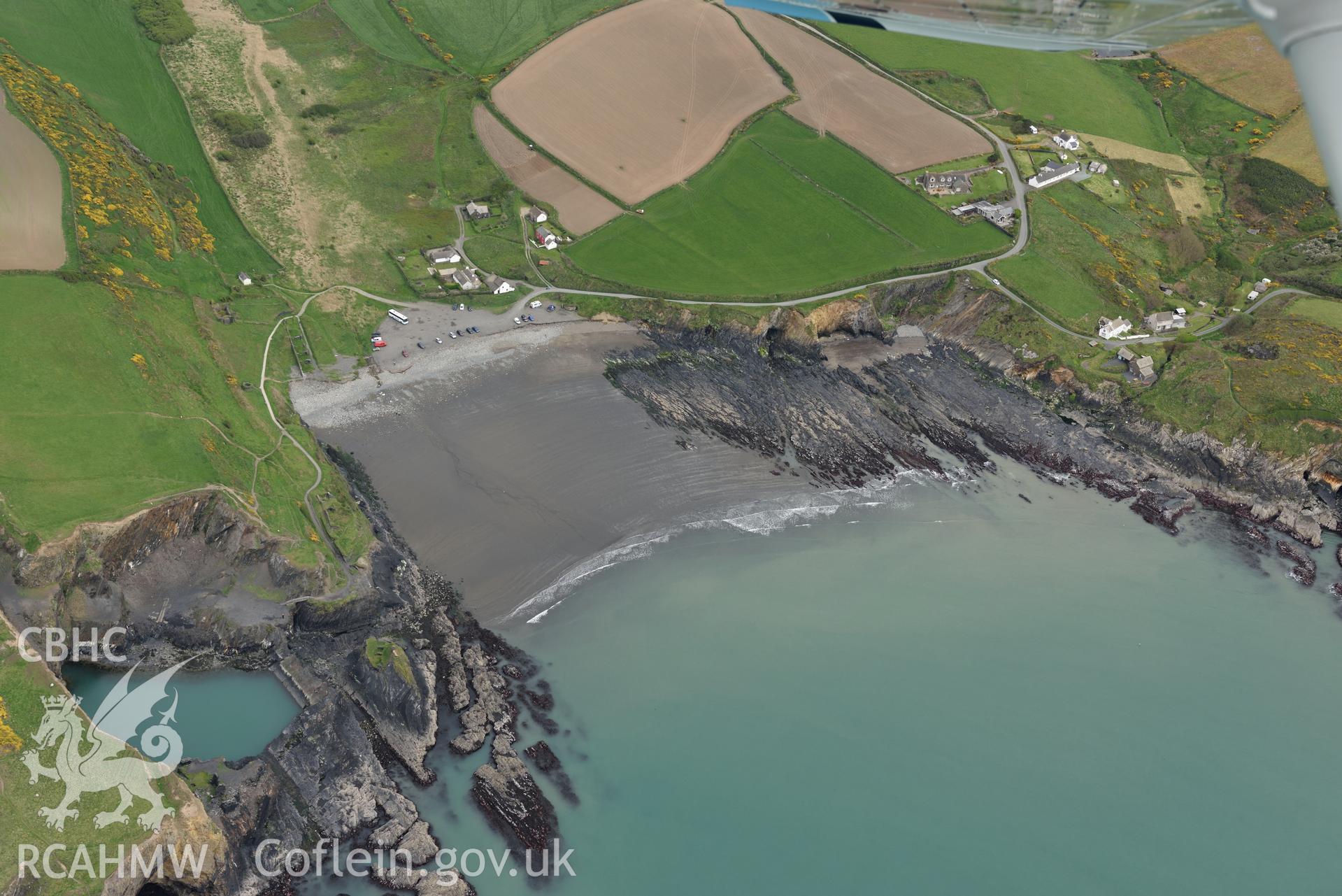 Abereiddy village. Baseline aerial reconnaissance survey for the CHERISH Project. ? Crown: CHERISH PROJECT 2017. Produced with EU funds through the Ireland Wales Co-operation Programme 2014-2020. All material made freely available through the Open Government Licence.