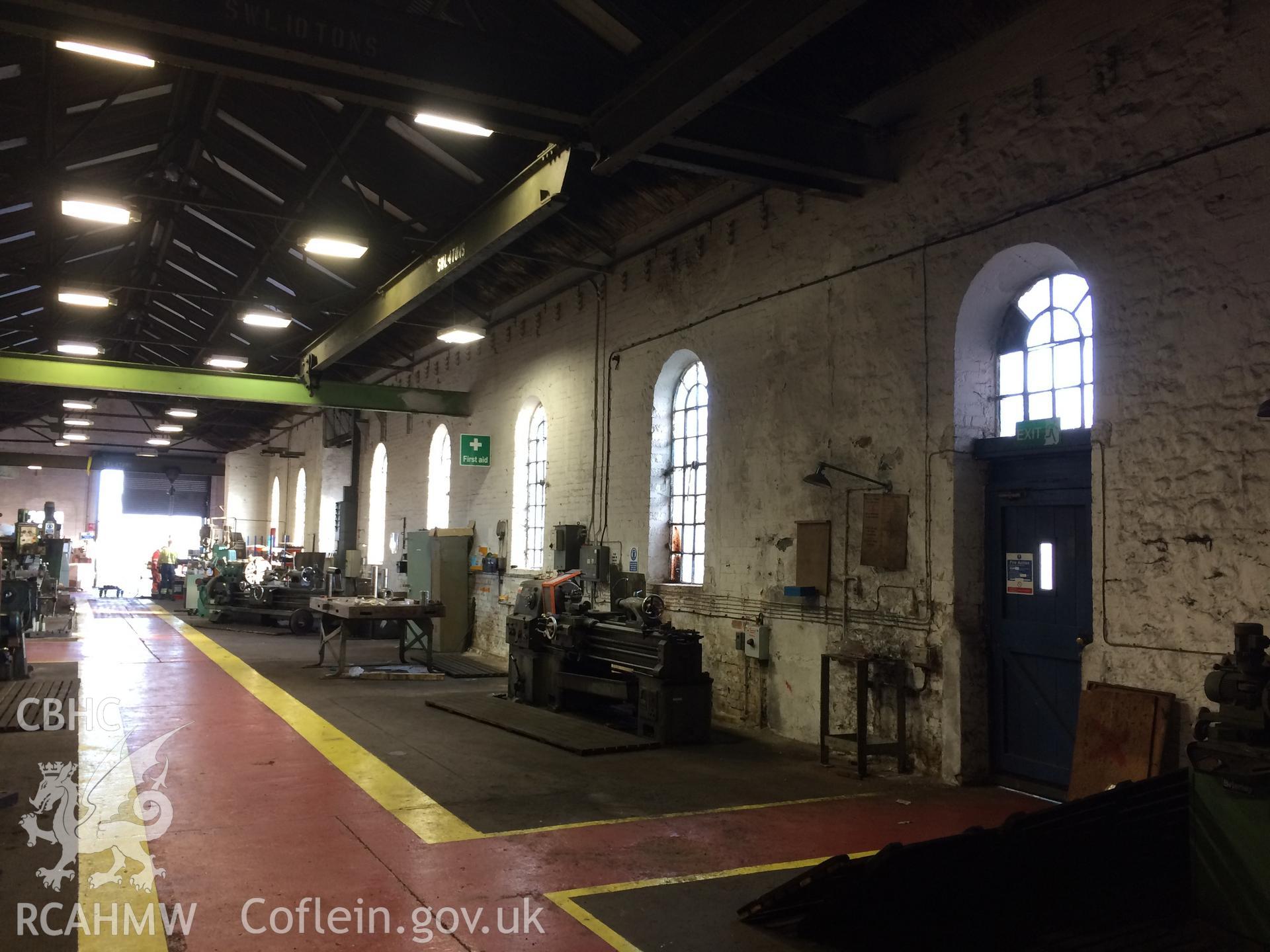 Photo showing train shed/workshop at Newport Docks, taken by Paul R. Davis, 2017.