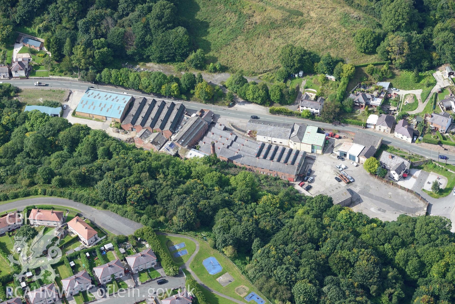 Greenfield Iron Foundry, Greenfield Valley Heritage Park, Holywell. Oblique aerial photograph taken during the Royal Commission's programme of archaeological aerial reconnaissance by Toby Driver on 11th September 2015.