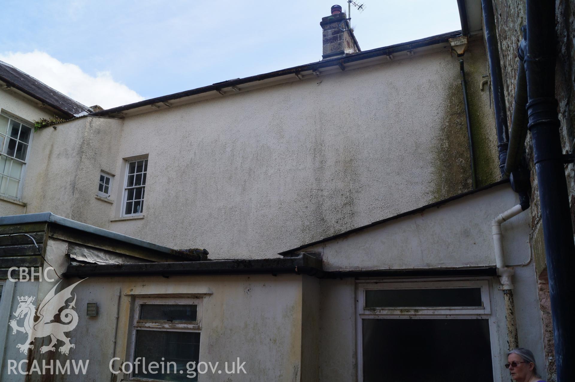 View 'looking south at the northern side of main block of Robeston House, with the single storey additions to be removed in front. Photograph and description by Jenny Hall and Paul Sambrook of Trysor, 22nd June 2017.