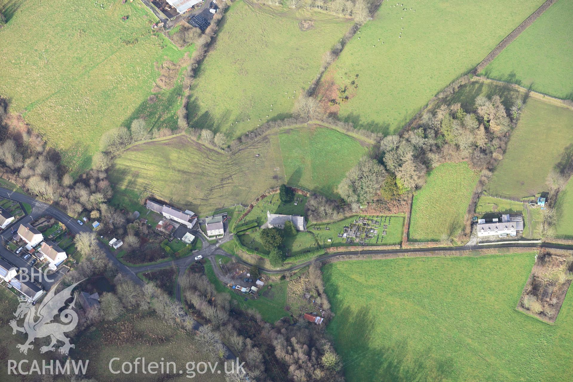 St. Sulien's Church, Silian. Oblique aerial photograph taken during the Royal Commission's programme of archaeological aerial reconnaissance by Toby Driver on 6th January 2015