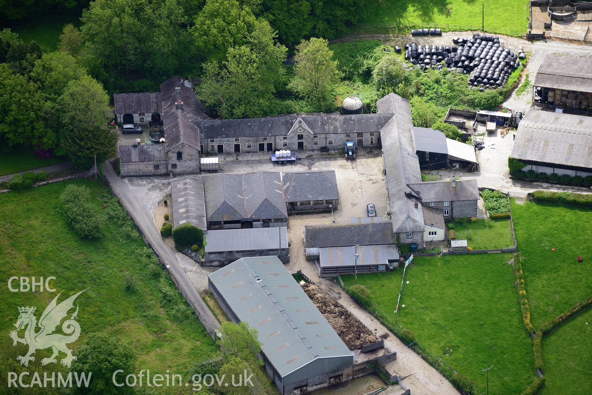 Falcondale Home Farm and Coach House, Lampeter. Oblique aerial photograph taken during the Royal Commission's programme of archaeological aerial reconnaissance by Toby Driver on 3rd June 2015.