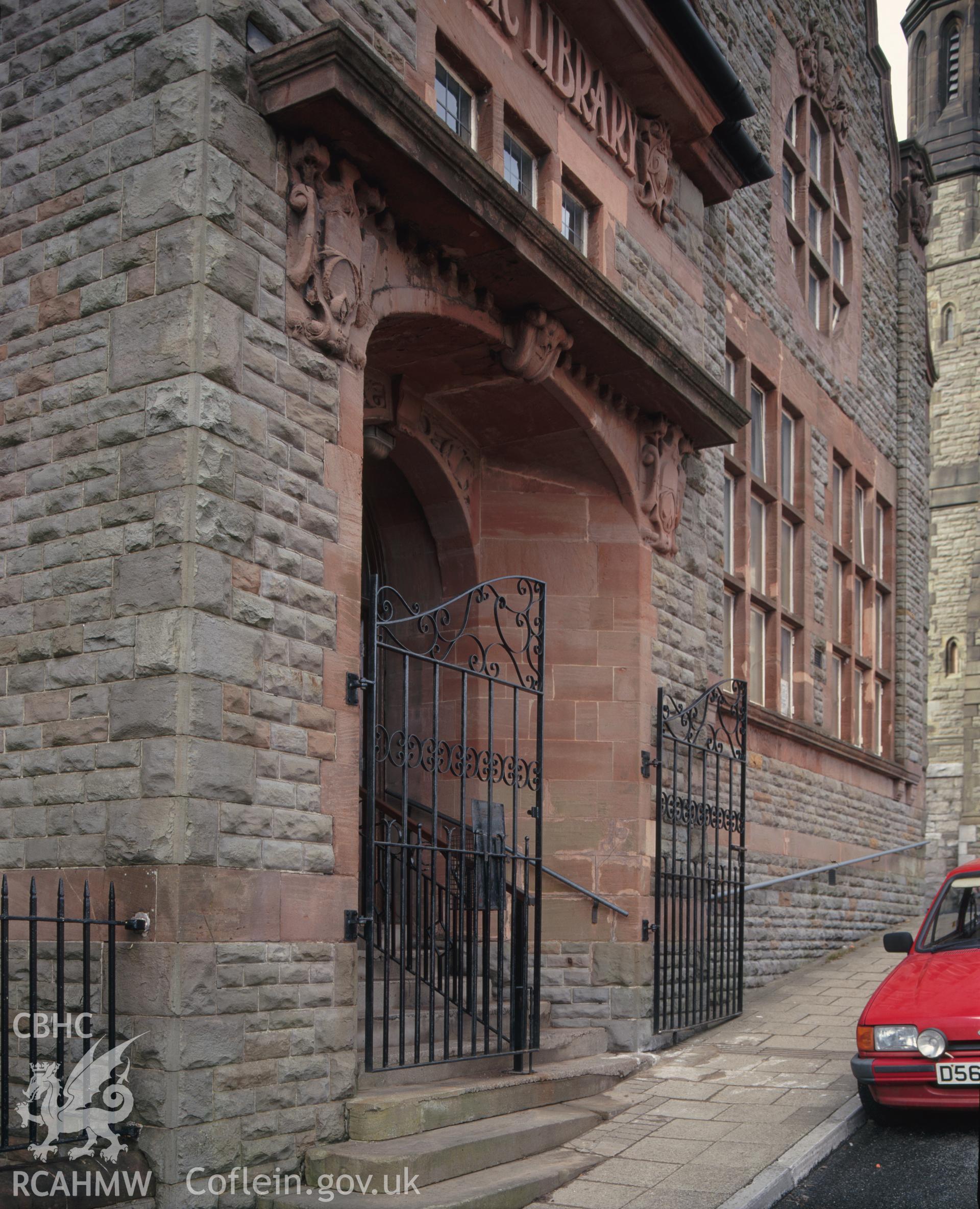 Digital copy of a colour negative showing Dowlais Library.