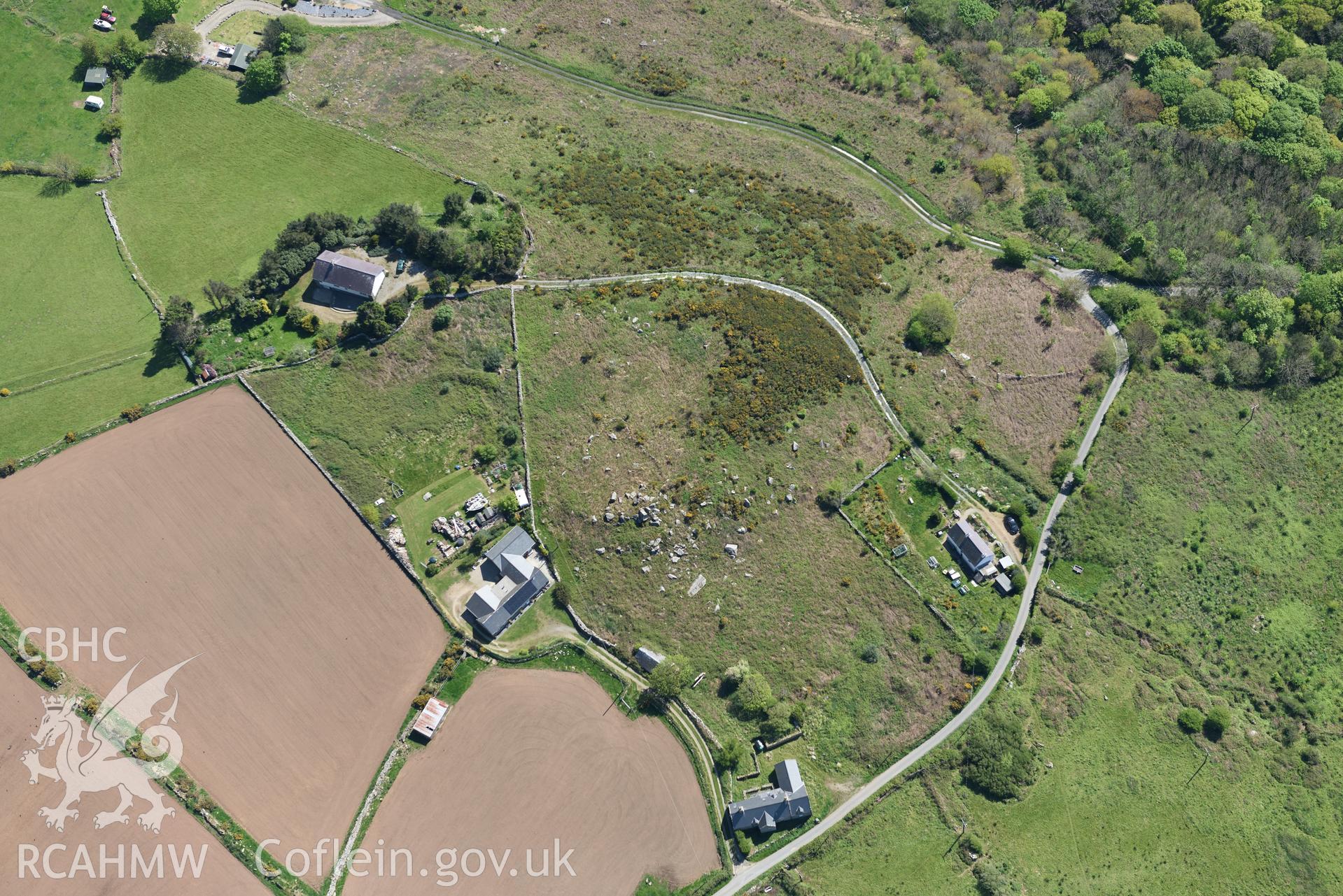 Aerial photography of Ty'n y Graig taken on 3rd May 2017.  Baseline aerial reconnaissance survey for the CHERISH Project. ? Crown: CHERISH PROJECT 2017. Produced with EU funds through the Ireland Wales Co-operation Programme 2014-2020. All material made freely available through the Open Government Licence.