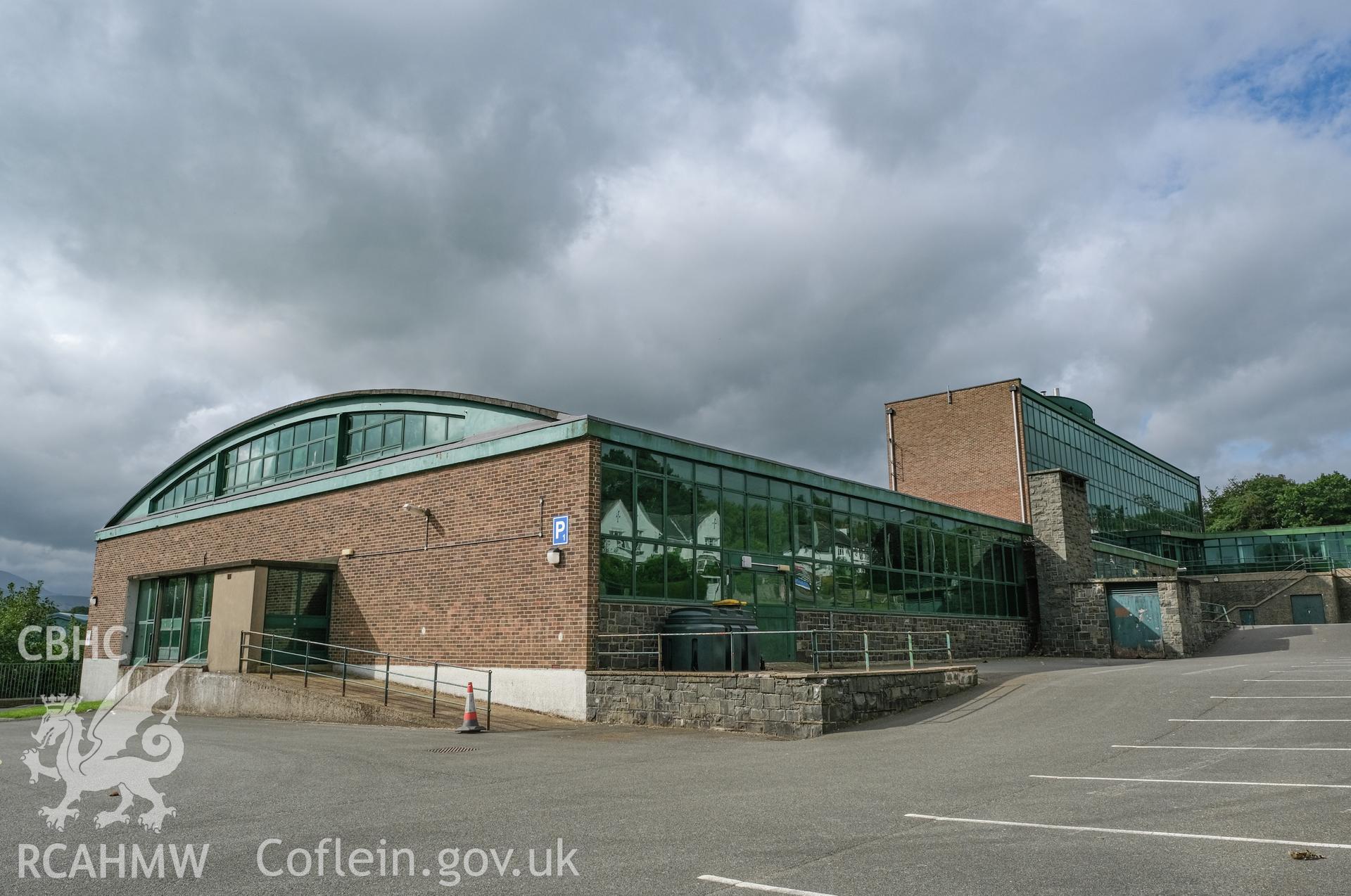 Digital colour photograph showing exterior view from car park of Caernarfonshire Technical College, Ffriddoedd Road, Bangor. Taken and donated by Wyn Thomas of Grwp Llandrillo-Menai Further Education College, 2019.