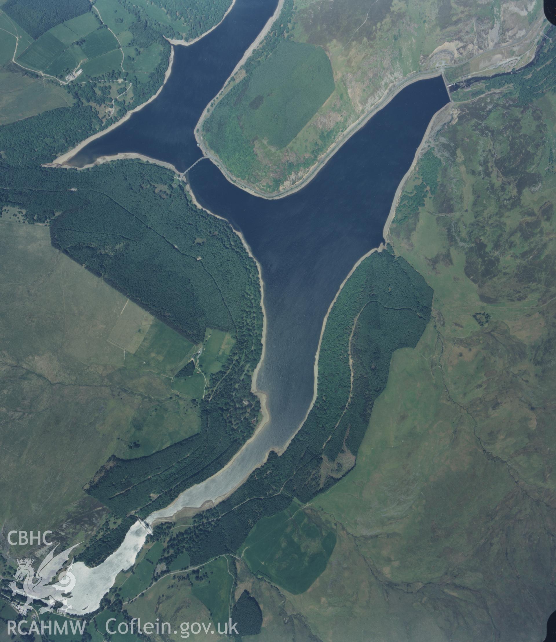Aerial photograph of the Elan Valley, dated 1995. Included in material relating to Archaeological Desk Based Assessment of Afon Claerwen, Elan Valley, Rhayader, Powys. Assessment conducted by Archaeology Wales in 2018. Report no. 1681. Project no. 2573.