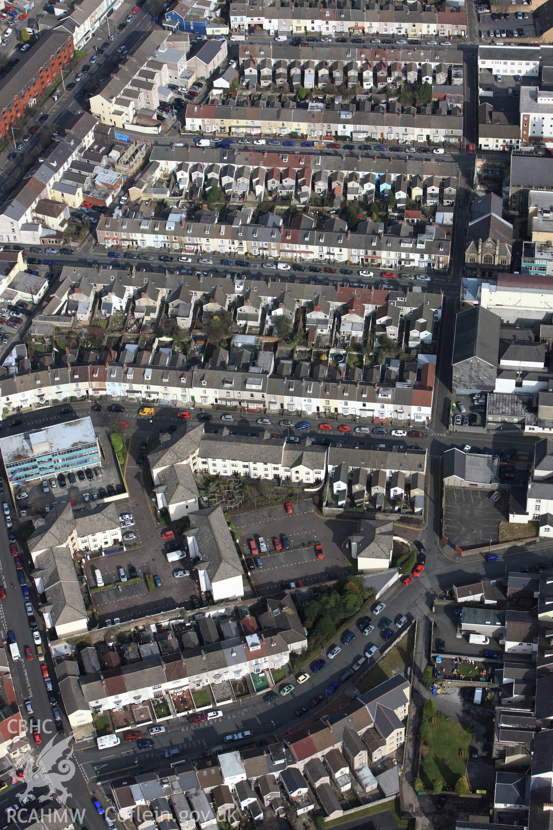 RCAHMW colour oblique photograph of Mount Pleasant housing estate. Taken by Toby Driver on 02/03/2010.