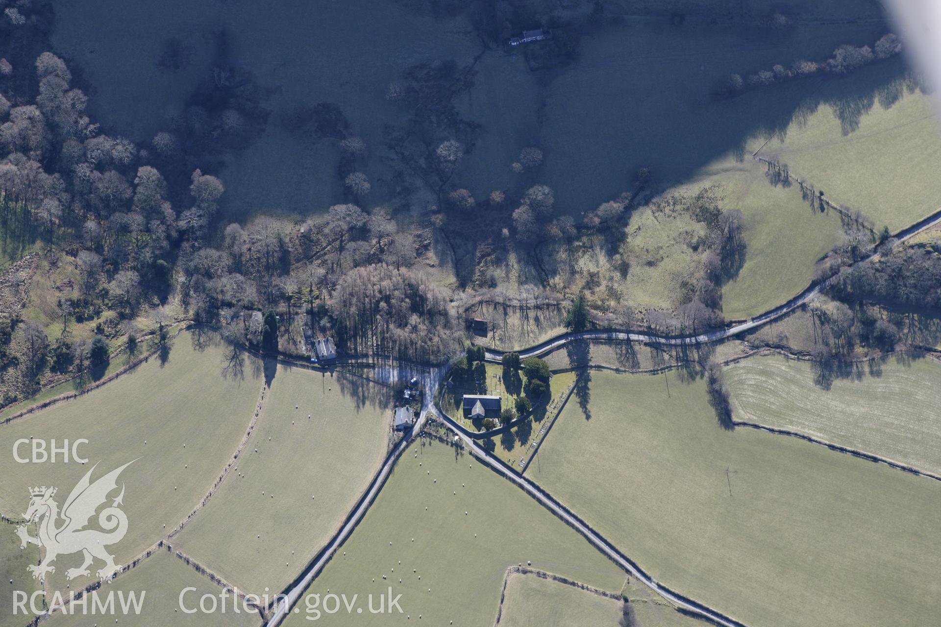 RCAHMW colour oblique photograph of St Michaels church, Llanfihangel-y-pennant. Taken by Toby Driver on 08/03/2010.