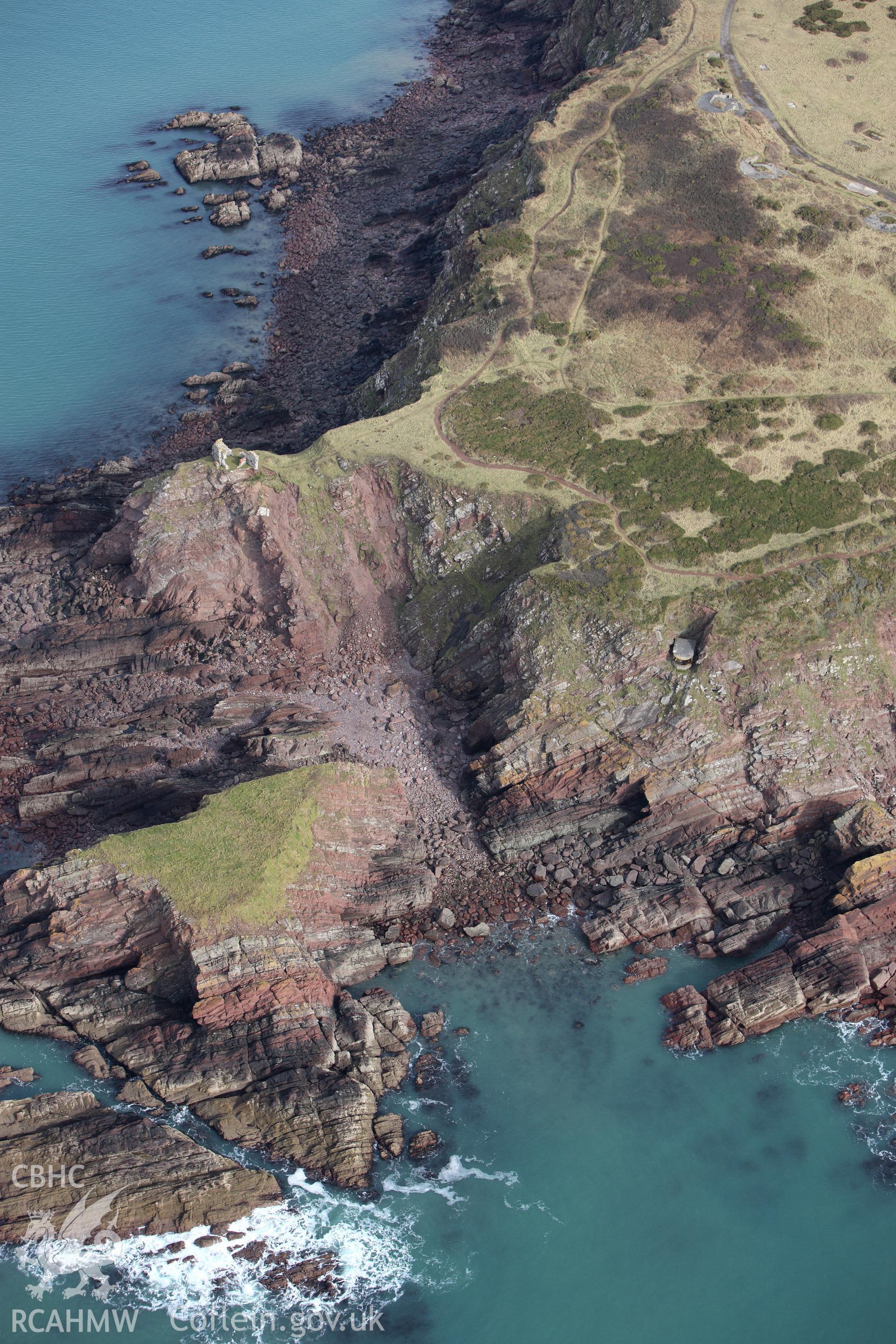 RCAHMW colour oblique aerial photograph of East Blockhouse, Angle. Taken on 02 March 2010 by Toby Driver