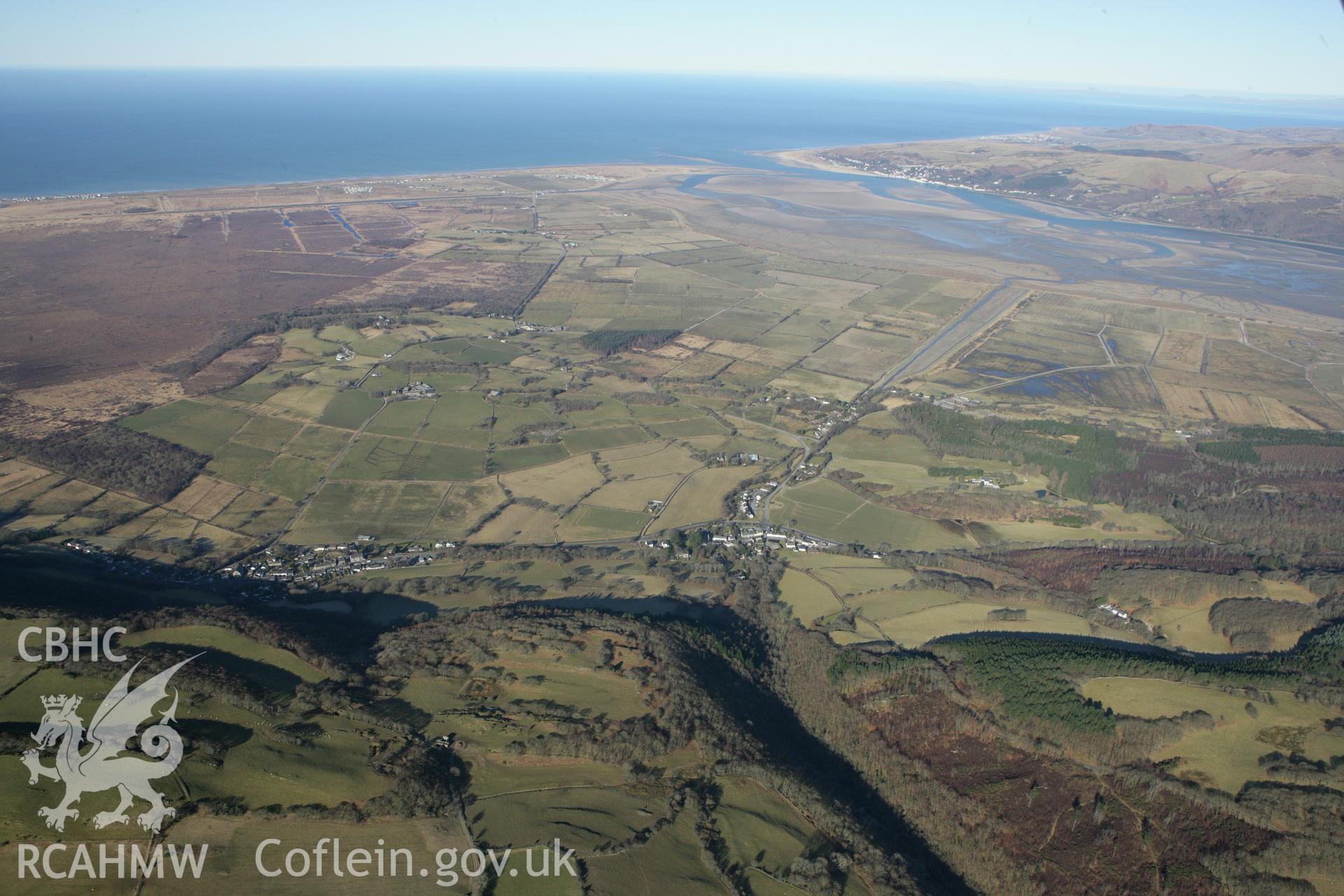 RCAHMW colour oblique photograph of Cors Fochno, Borth and the Afon Cletwr embankment, from the north-east. Taken by Toby Driver on 08/03/2010.
