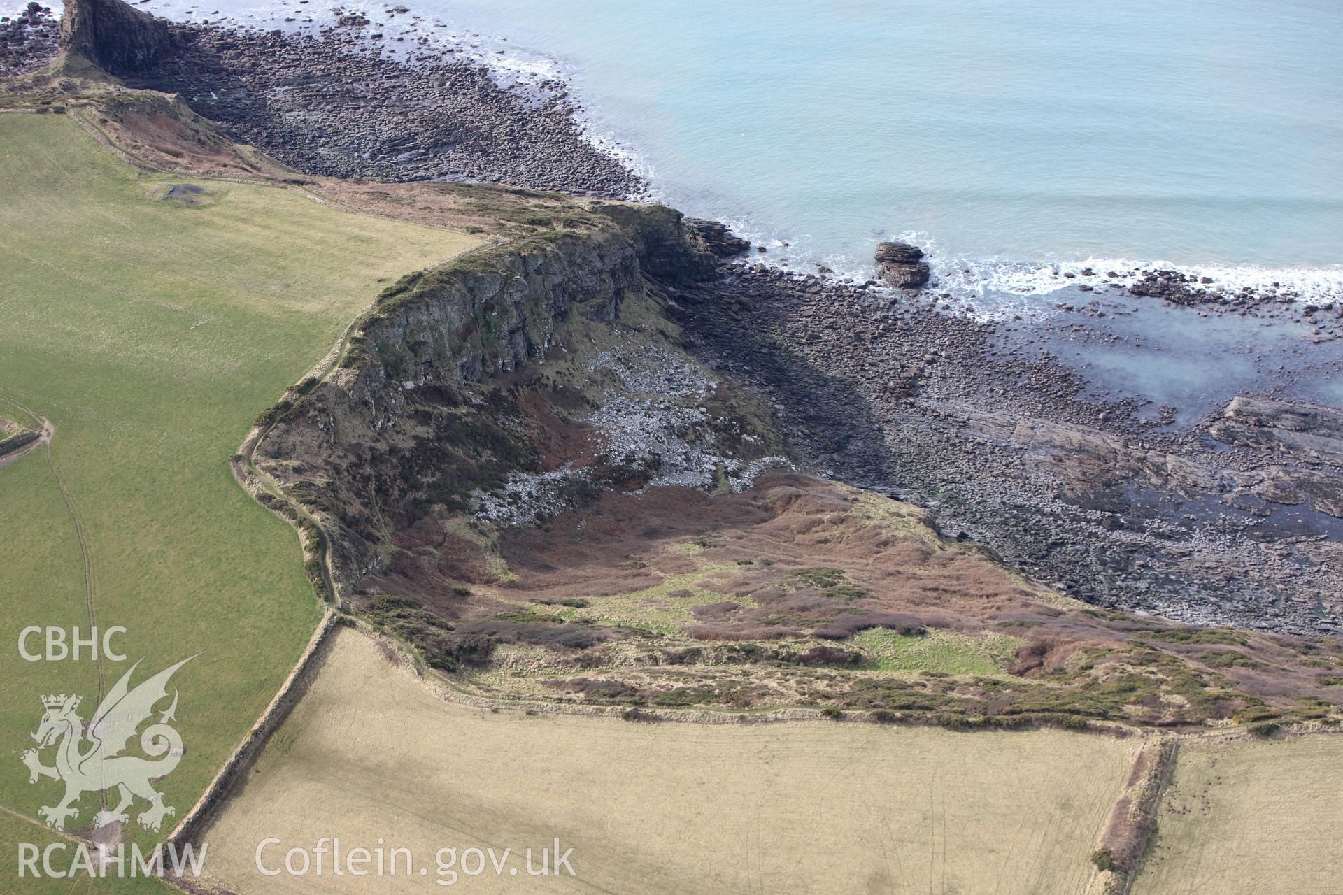 RCAHMW colour oblique aerial photograph of Black Cliff Colliery (Newtown & Newgale Colliery). Taken on 02 March 2010 by Toby Driver