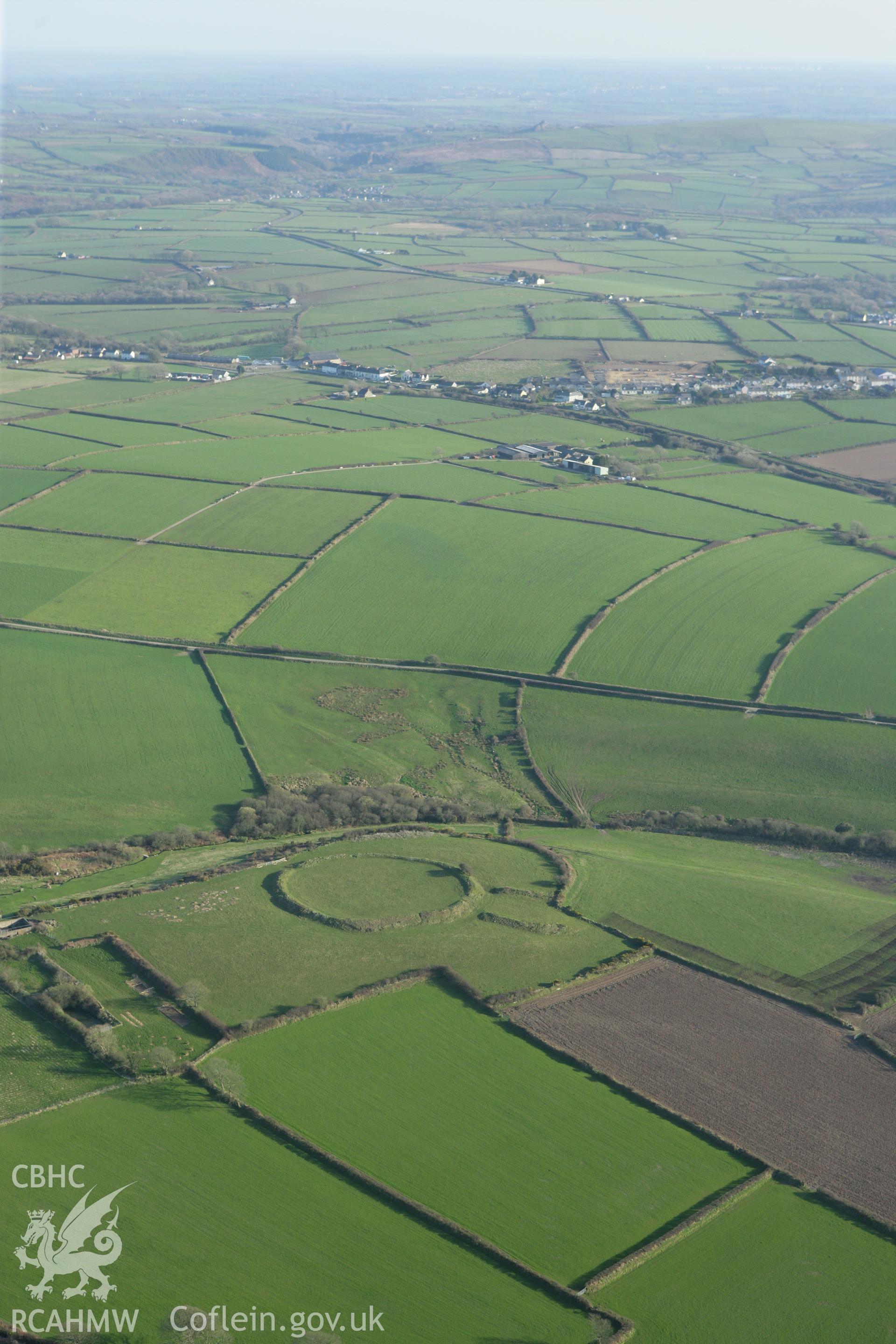 RCAHMW colour oblique aerial photograph of Castle Bucket. Taken on 13 April 2010 by Toby Driver
