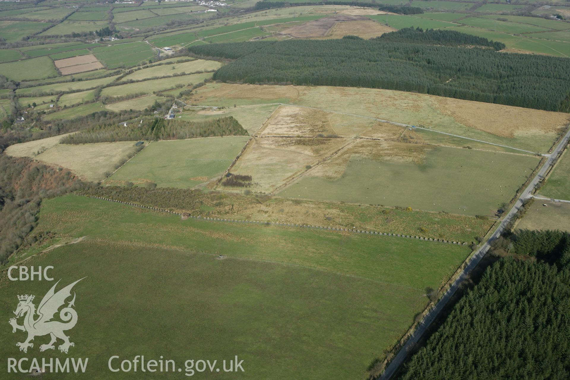 RCAHMW colour oblique aerial photograph of Rhos Llangeler Stop Line. Taken on 13 April 2010 by Toby Driver