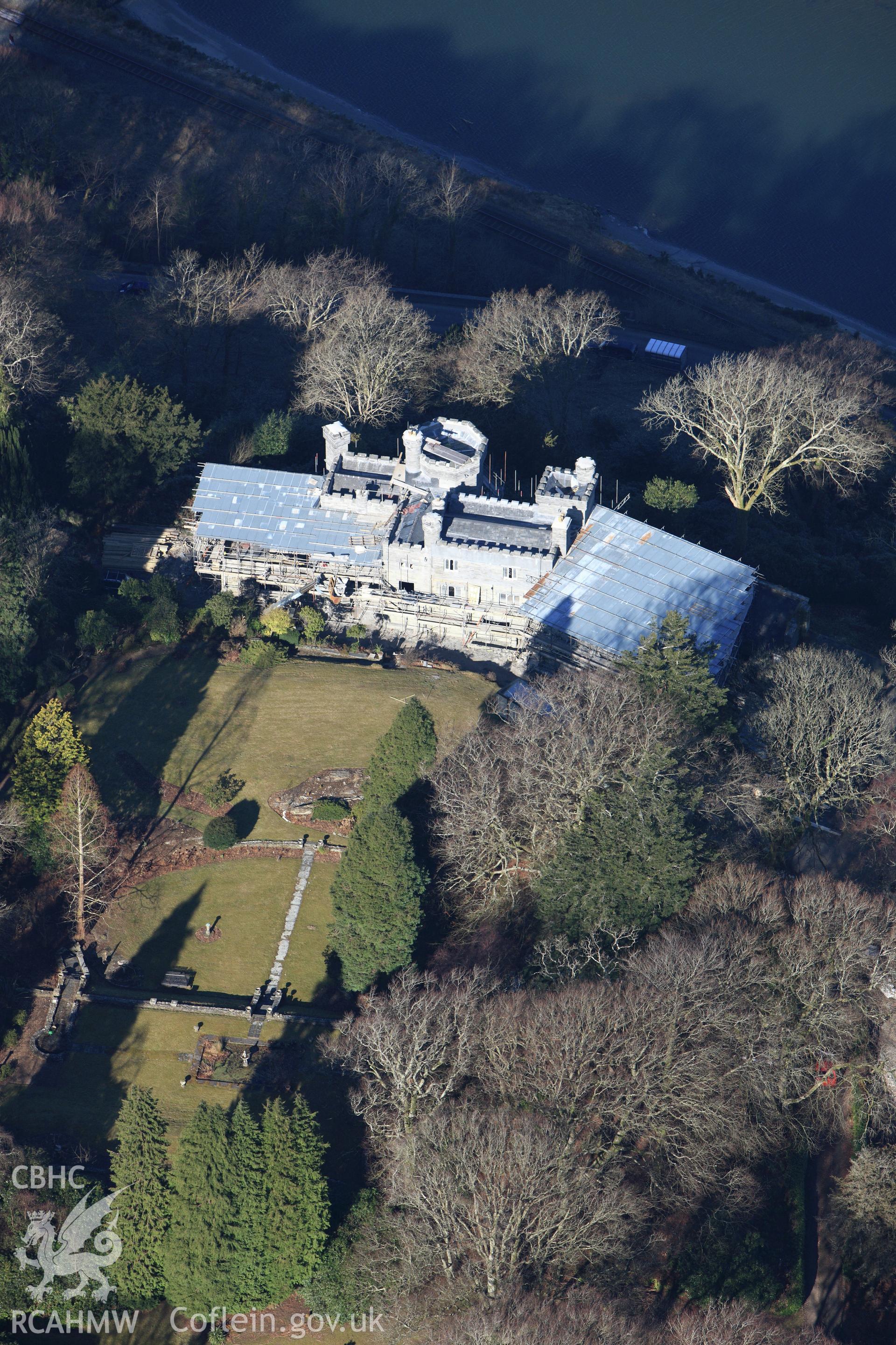 RCAHMW colour oblique photograph of Glandyfi Castle. Taken by Toby Driver on 08/03/2010.