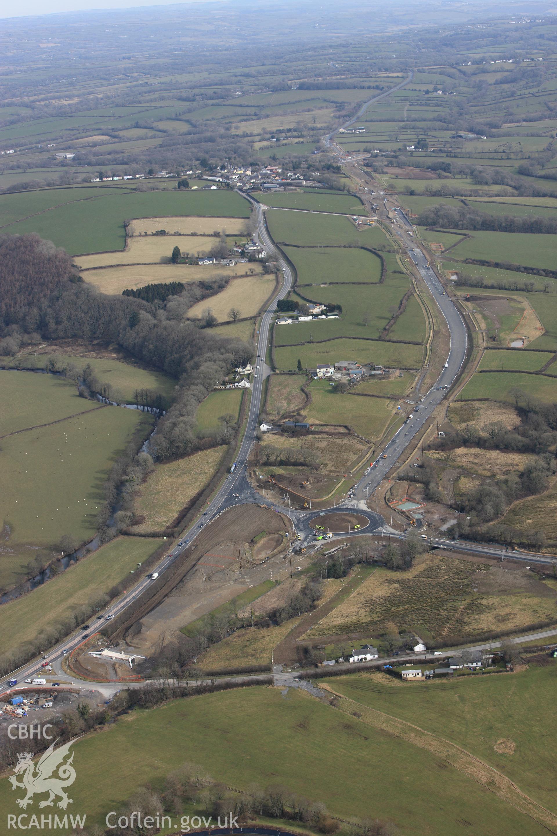 RCAHMW colour oblique photograph of Canaston Bridge, construction of bypass. Taken by Toby Driver on 02/03/2010.