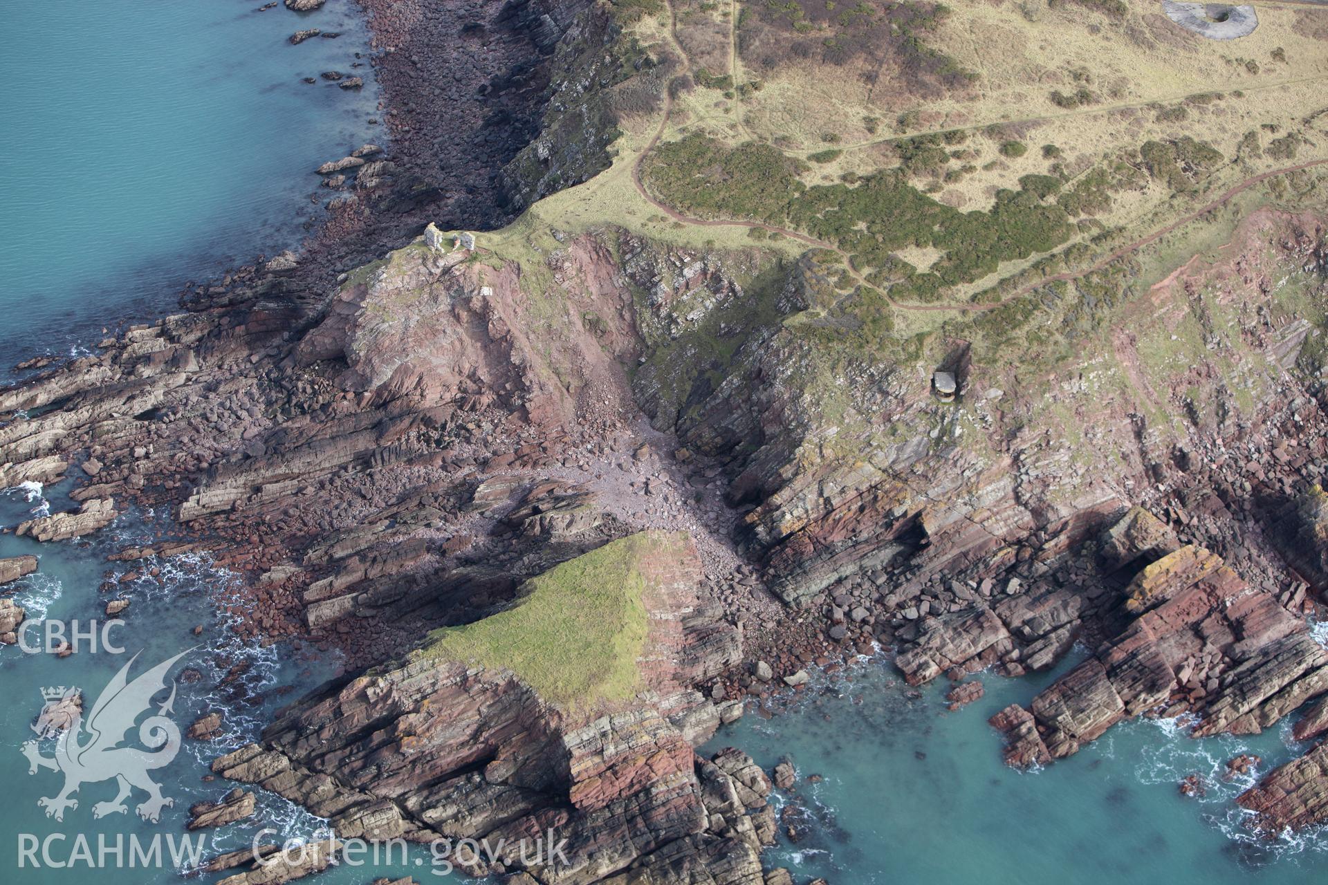 RCAHMW colour oblique aerial photograph of East Blockhouse, Angle. Taken on 02 March 2010 by Toby Driver