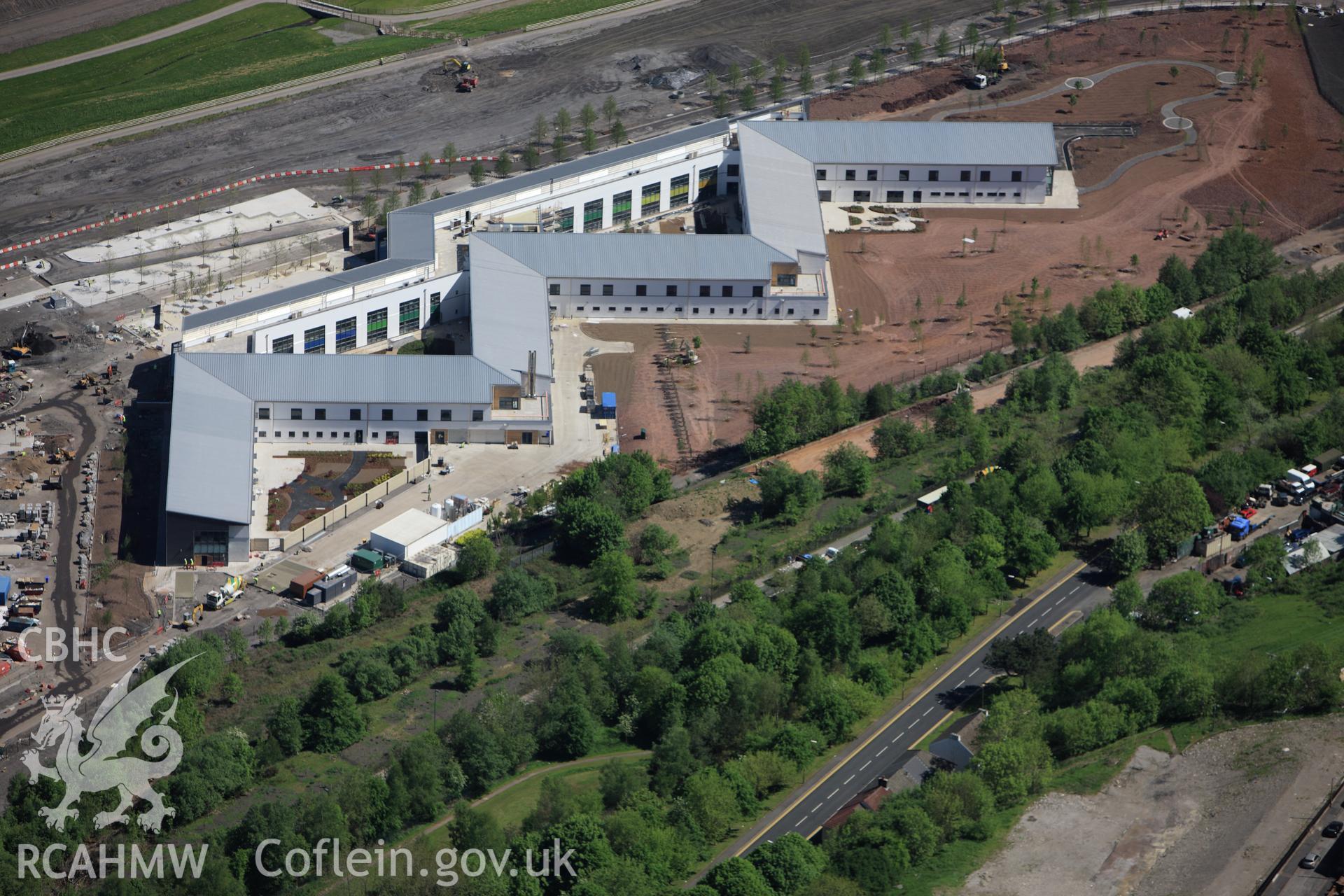 RCAHMW colour oblique photograph of Aneurin Bevan Hospital (Ysbyty Aneurin Bevan). Taken by Toby Driver on 24/05/2010.