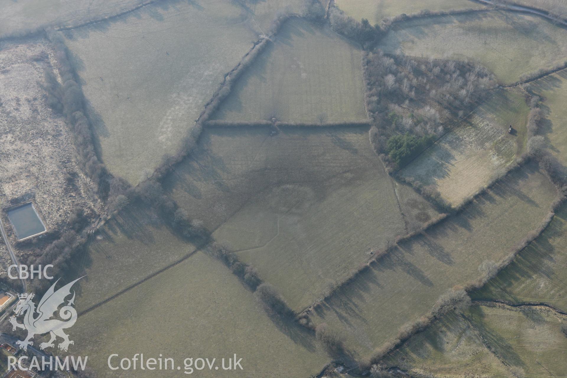 RCAHMW colour oblique photograph of Roman Camps to the south of The Gaer, Dolau. Taken by Toby Driver on 11/03/2010.