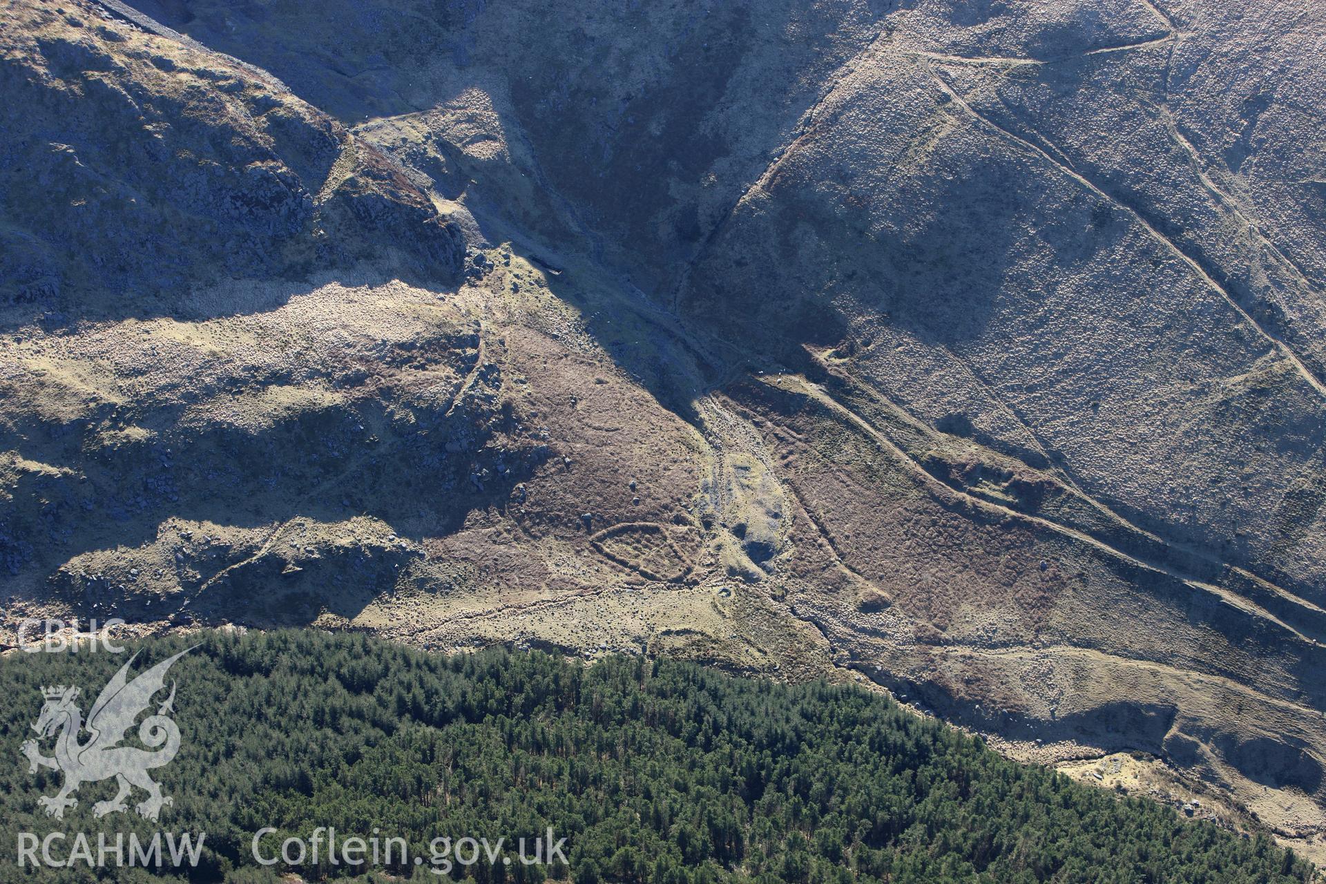 RCAHMW colour oblique photograph of Hafan lead mine (Caninog mine). Taken by Toby Driver on 08/03/2010.