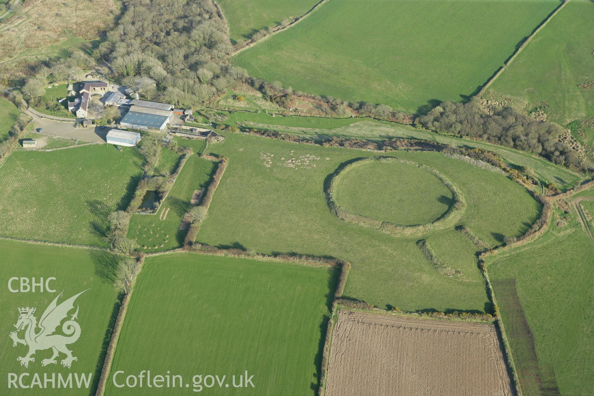RCAHMW colour oblique aerial photograph of Castle Bucket. Taken on 13 April 2010 by Toby Driver