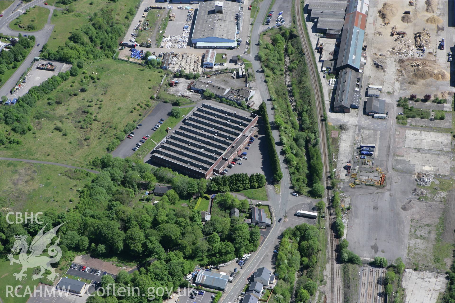 RCAHMW colour oblique photograph of Davani Mail Order Sofa Factory, Maerdy Industrial Estate, Rhymney. Taken by Toby Driver on 24/05/2010.