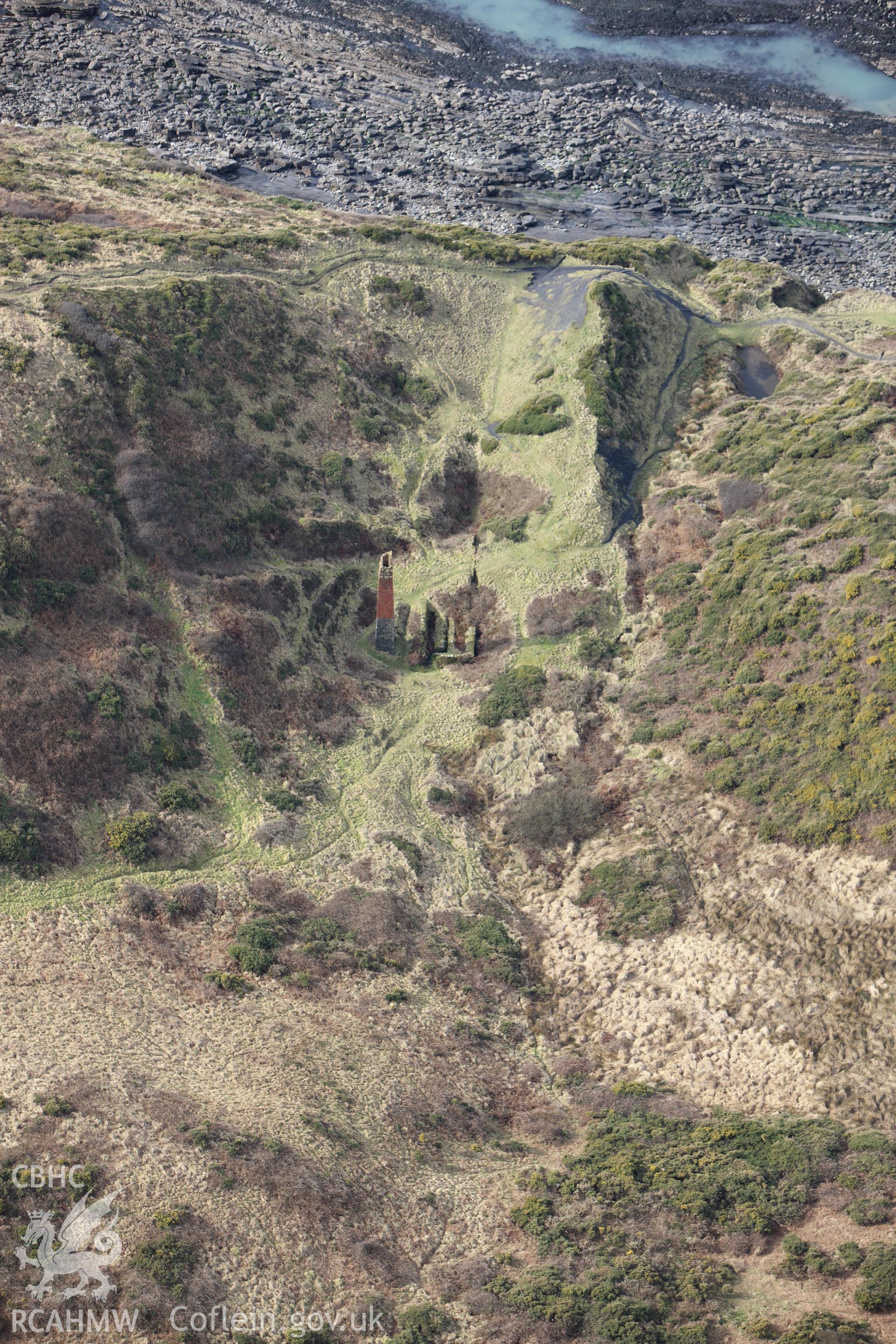 RCAHMW colour oblique aerial photograph of Trefran Cliff Colliery. Taken on 02 March 2010 by Toby Driver