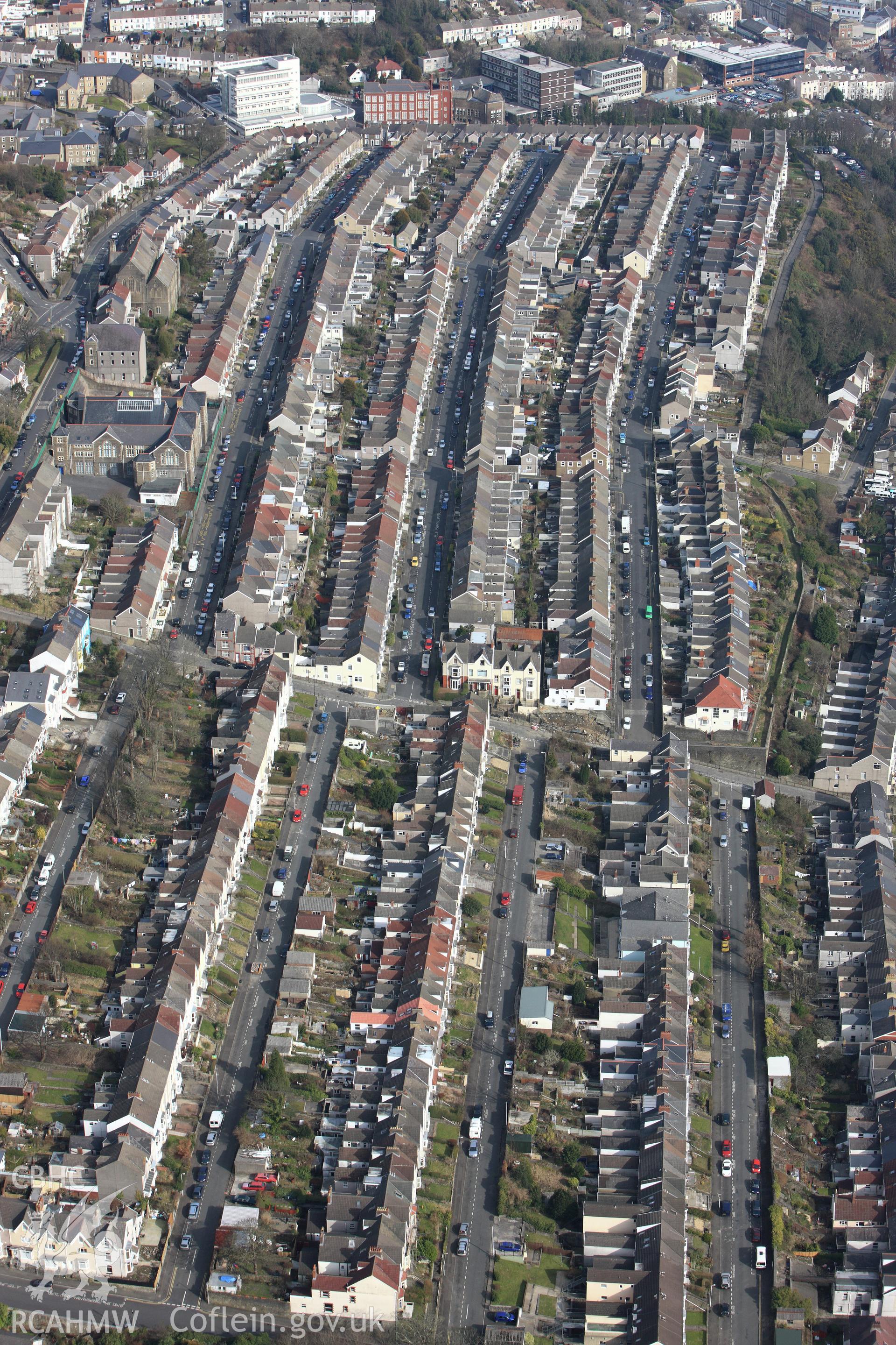 RCAHMW colour oblique photograph of Mount Pleasant housing estate. Taken by Toby Driver on 02/03/2010.