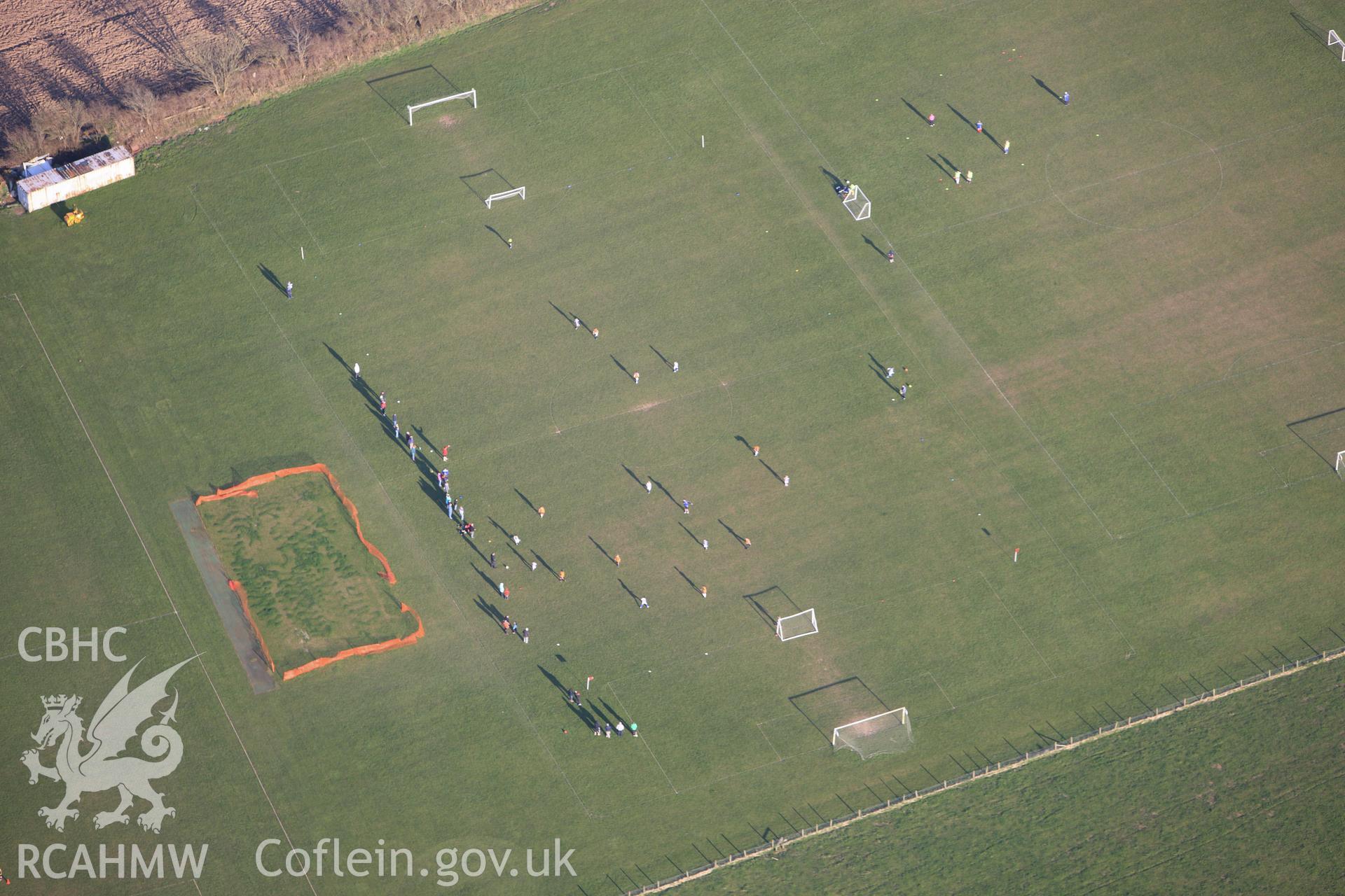 RCAHMW colour oblique aerial photograph of football tournament, Camrose Village. Taken on 13 April 2010 by Toby Driver